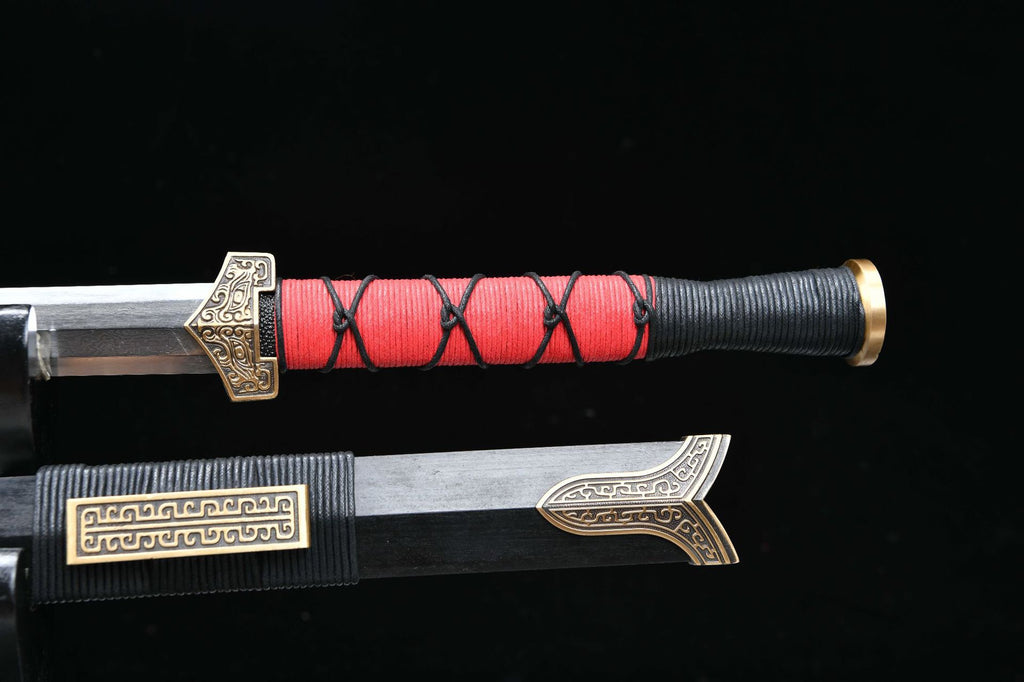 1300 New Handmade Long 28-inch Copper Mounted Patterned Steel Burnt Edge Han Sword - True Wuhan Sword