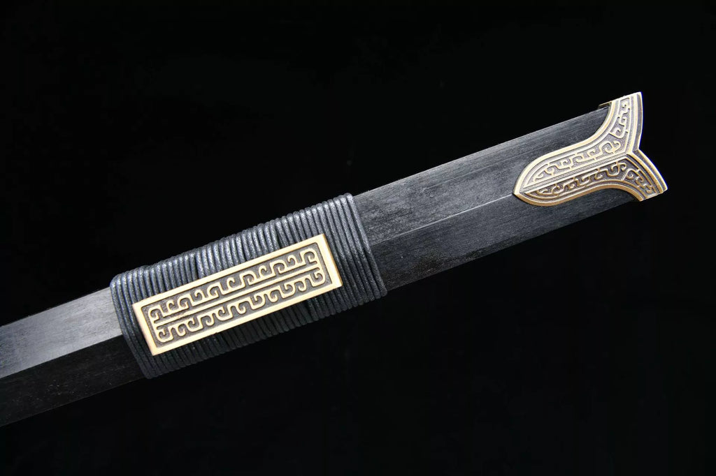 1300 New Handmade Long 28-inch Copper Mounted Patterned Steel Burnt Edge Han Sword - True Wuhan Sword