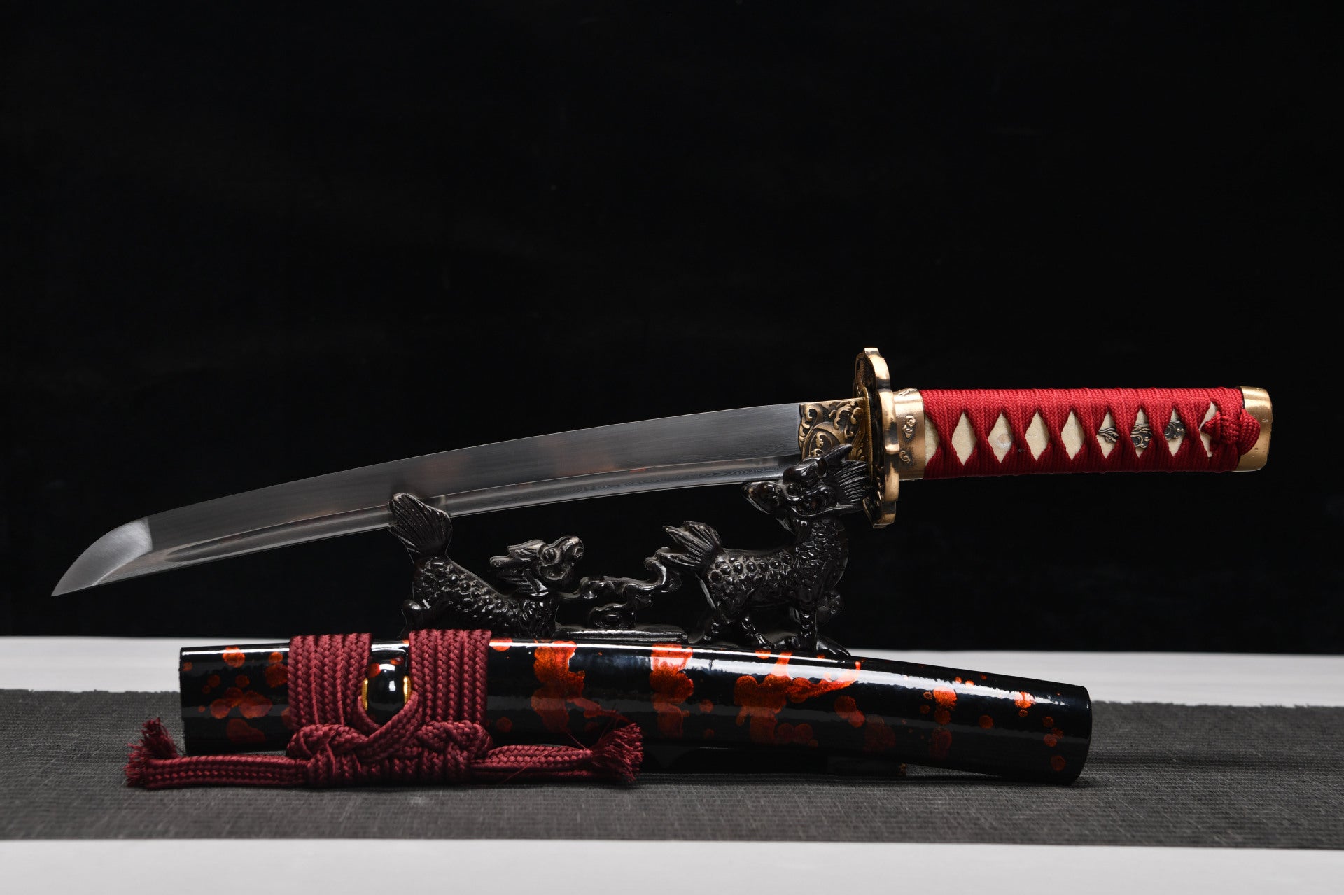 The new handcrafted short 12-inch high-performance tempered steel black samurai sword - Shadow Ninja Katana