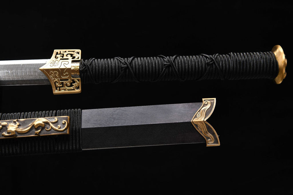 1200 New Handmade Long 28-inch Pure Copper Mounted Hundred Refined Steel Ancient Han Sword with Ladder Pattern - Chi-Dragon Han Sword (Classic Vintage Model)