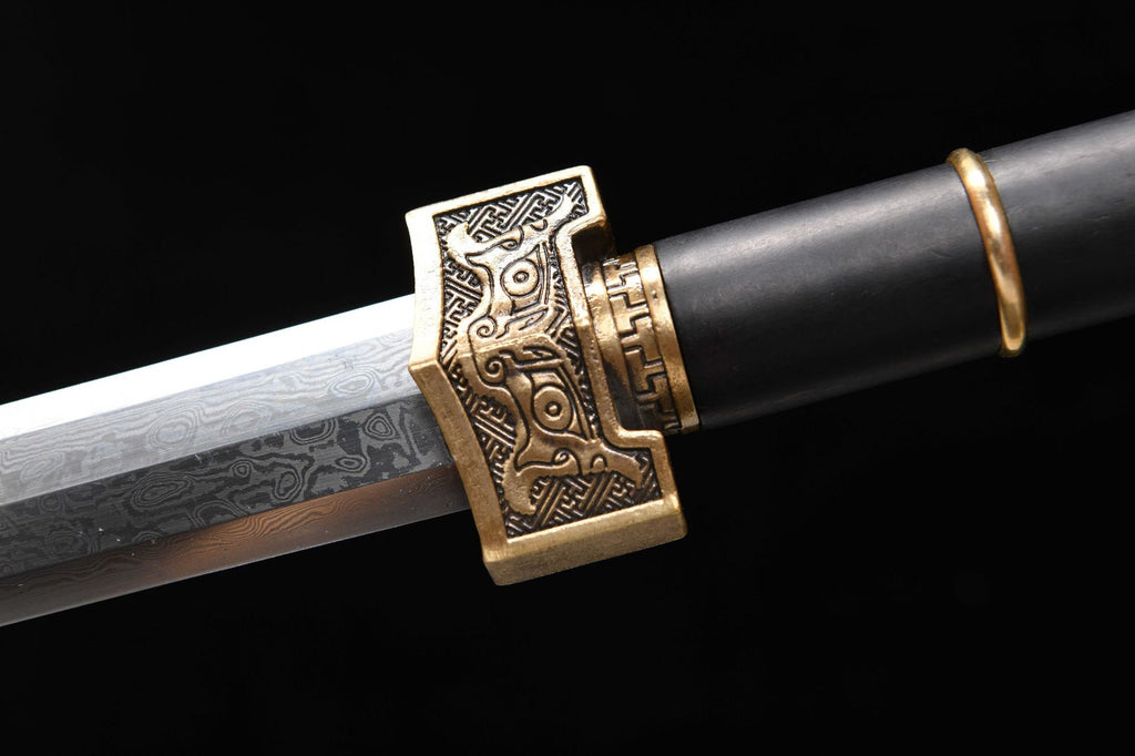 1060 New Handmade Long 28-inch Pure Copper Patterned Steel Han Sword - Ruyi Sword