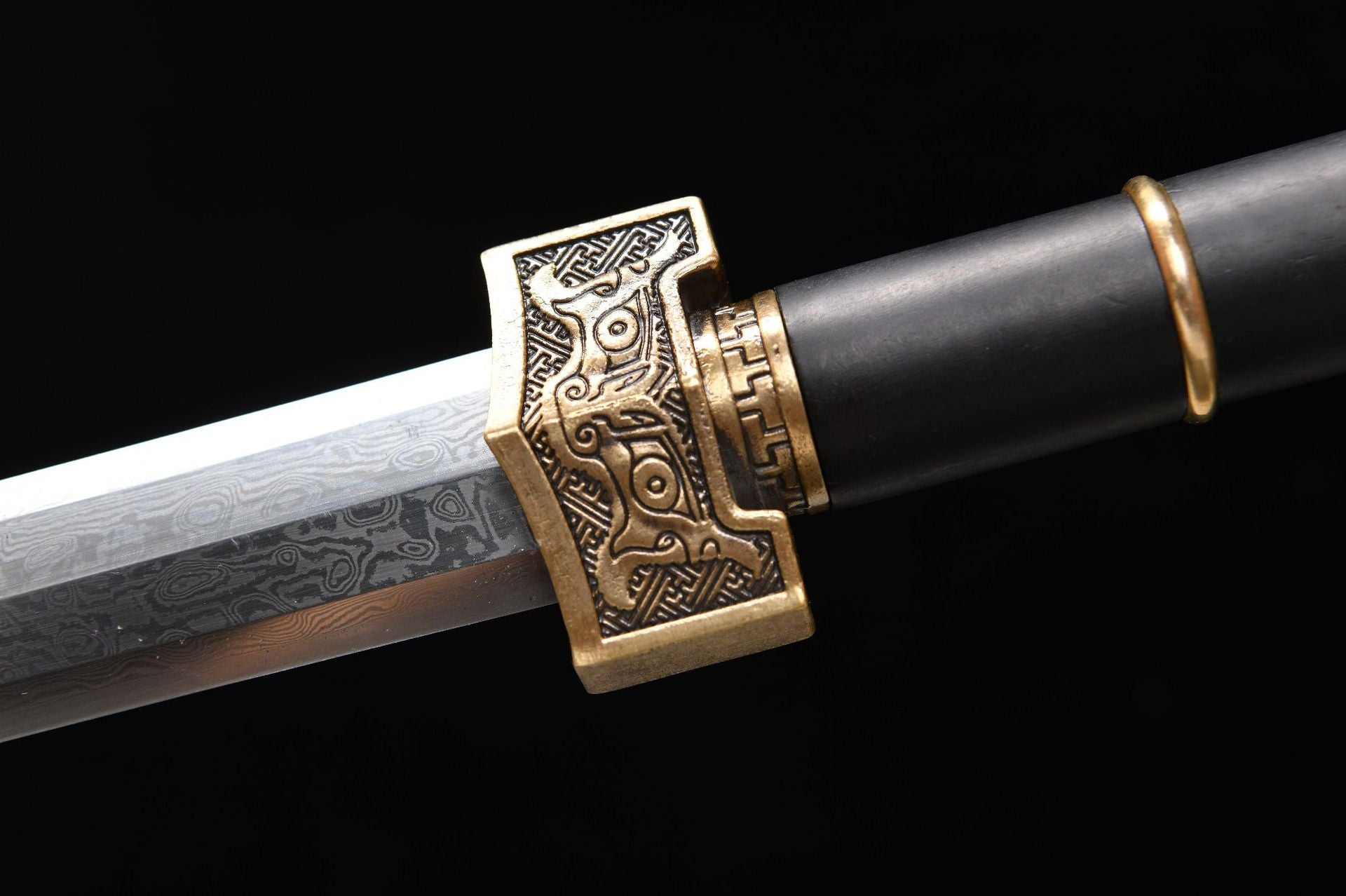 1060 New Handmade Long 28-inch Pure Copper Patterned Steel Han Sword - Ruyi Sword