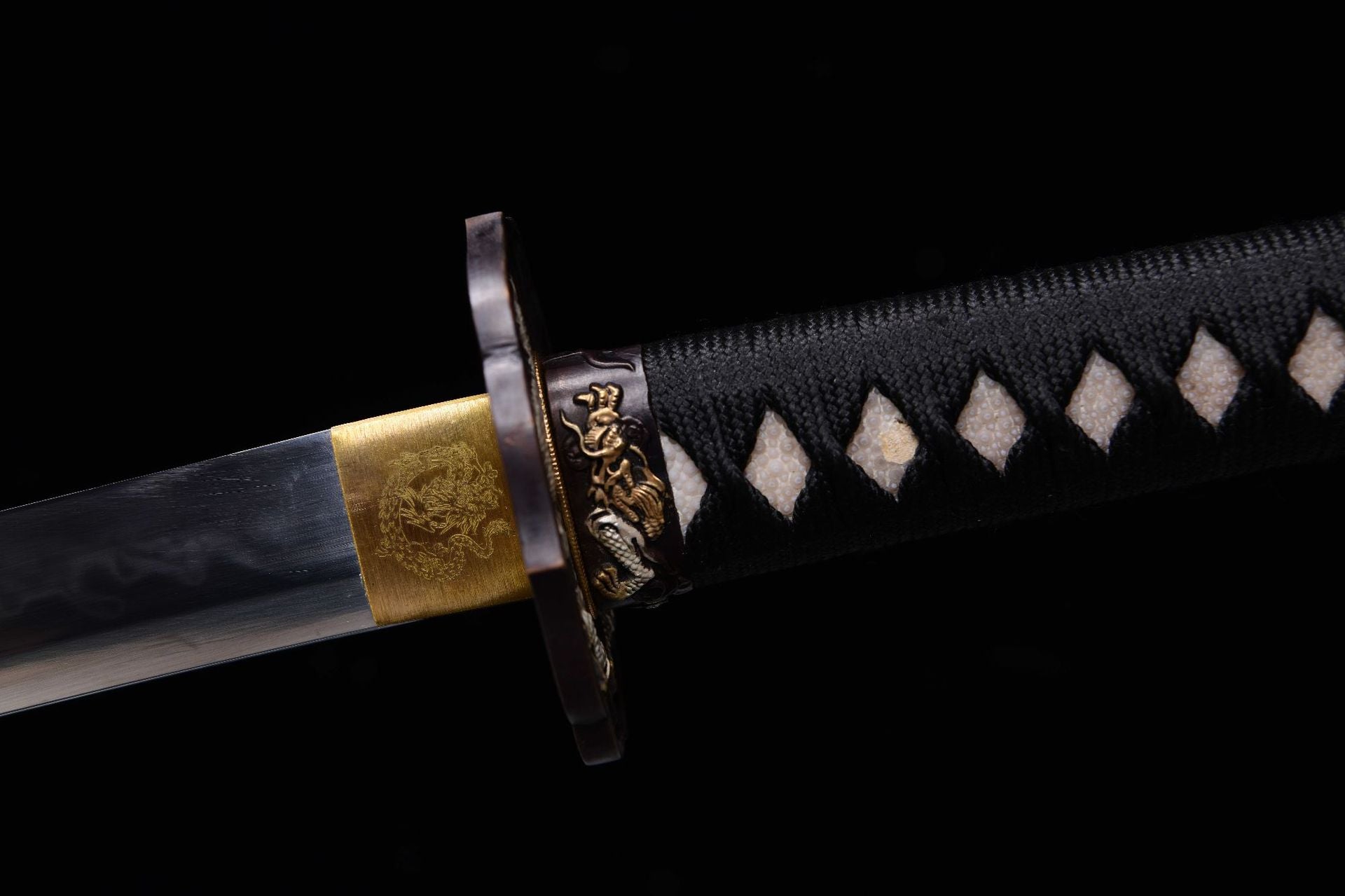 1280 Long 26 T10 Steel Burnished Blade True Cross-Handed Samurai Sword - Ryujin Fighting Sword