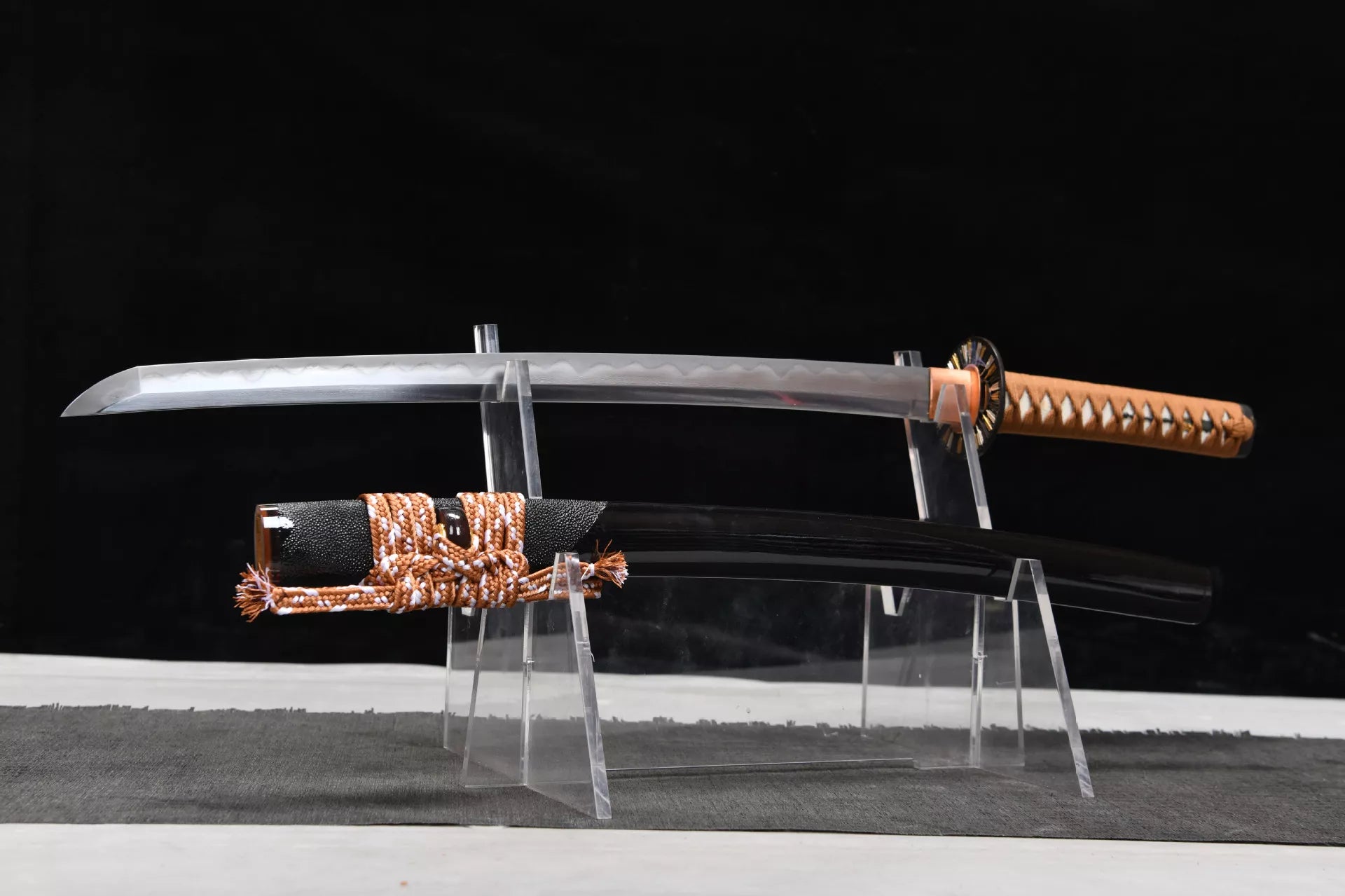 New handcrafted long pure copper gilded 20-inch three-color polished samurai sword with a tempered steel blade - Ten Thousand Arrows Ribbed Chisel