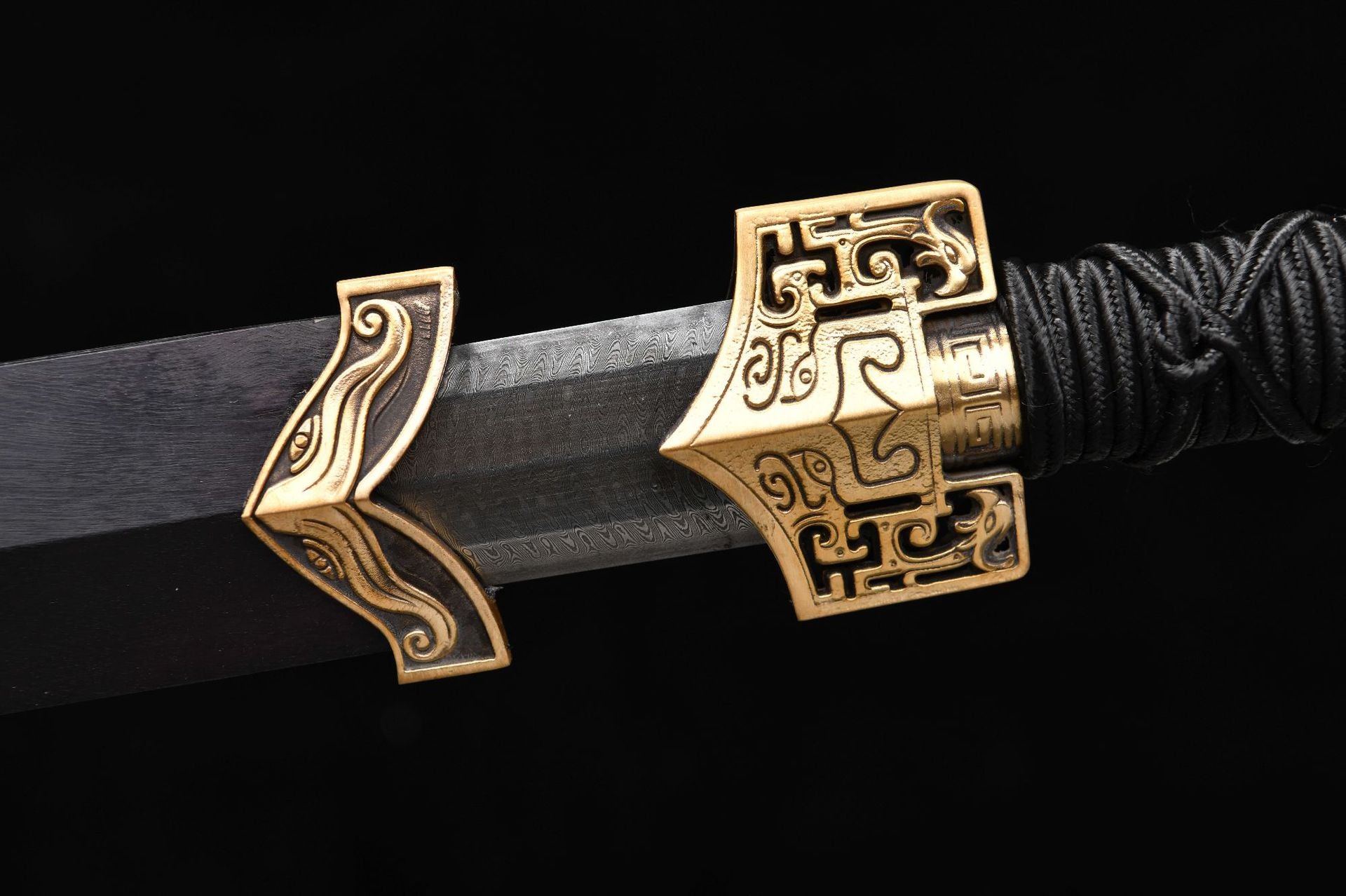 1200 New Handmade Long 28-inch Pure Copper Mounted Hundred Refined Steel Ancient Han Sword with Ladder Pattern - Chi-Dragon Han Sword (Classic Vintage Model)