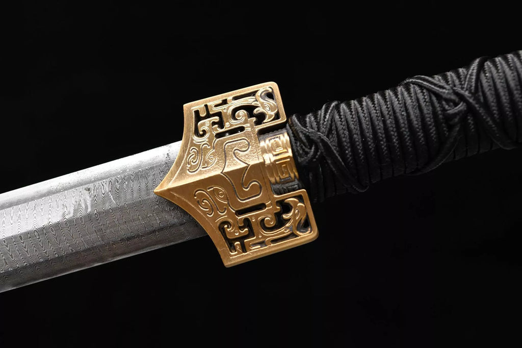 1200 New Handmade Long 28-inch Pure Copper Mounted Hundred Refined Steel Ancient Han Sword with Ladder Pattern - Chi-Dragon Han Sword (Classic Vintage Model)