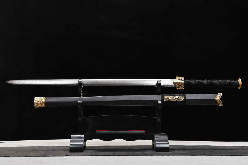 1200 New Handmade Long 28-inch Pure Copper Mounted Hundred Refined Steel Ancient Han Sword with Ladder Pattern - Chi-Dragon Han Sword (Classic Vintage Model)