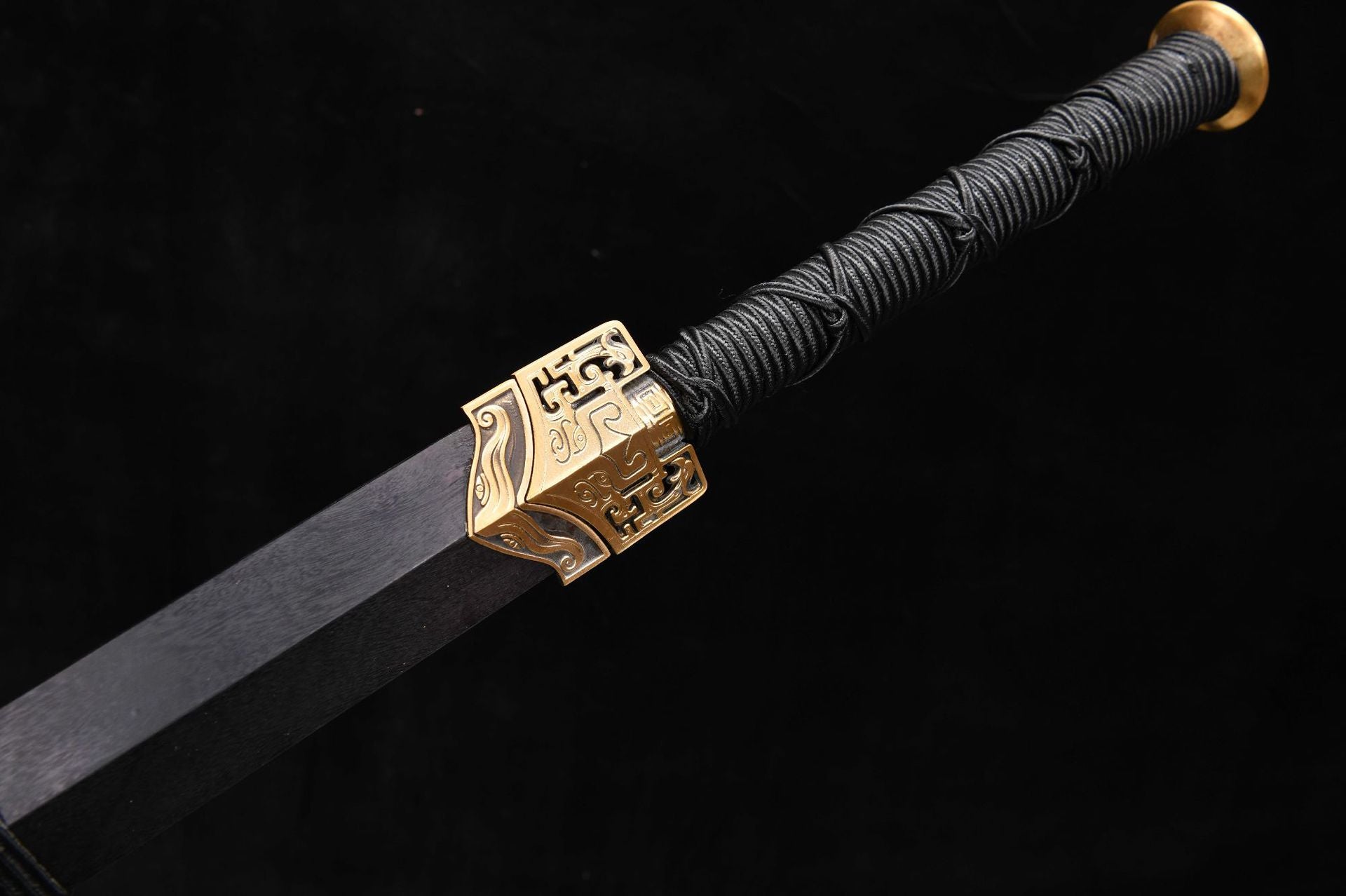 1200 New Handmade Long 28-inch Pure Copper Mounted Hundred Refined Steel Ancient Han Sword with Ladder Pattern - Chi-Dragon Han Sword (Classic Vintage Model)