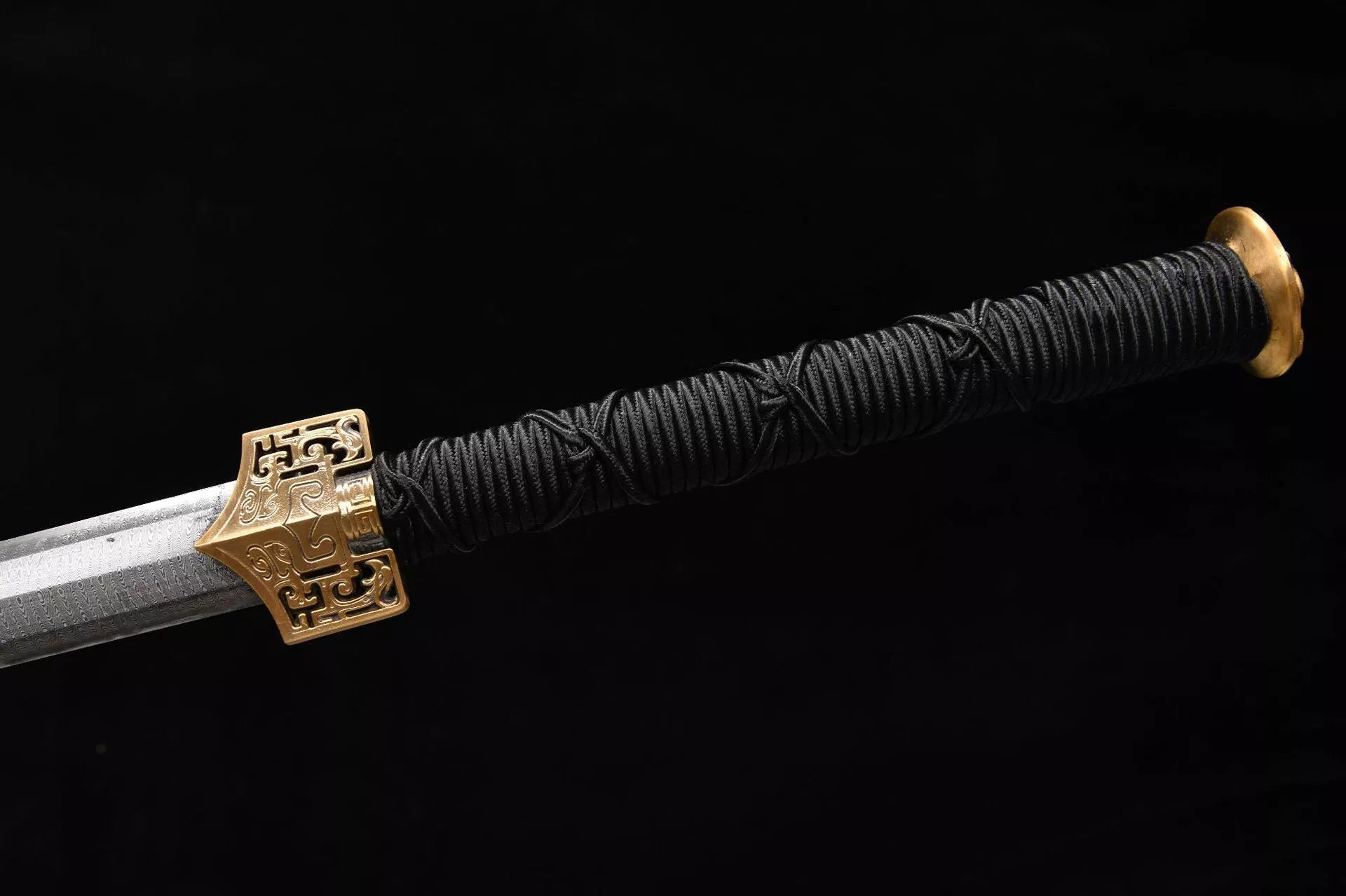 1200 New Handmade Long 28-inch Pure Copper Mounted Hundred Refined Steel Ancient Han Sword with Ladder Pattern - Chi-Dragon Han Sword (Classic Vintage Model)