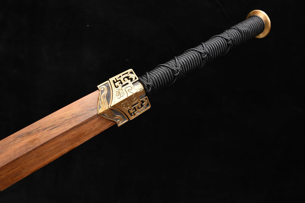 1060 New Handmade Long 28-inch Pure Copper Mounted Hundred Refined Steel Ancient Han Sword - Chi-Dragon Han Sword (Golden Model)