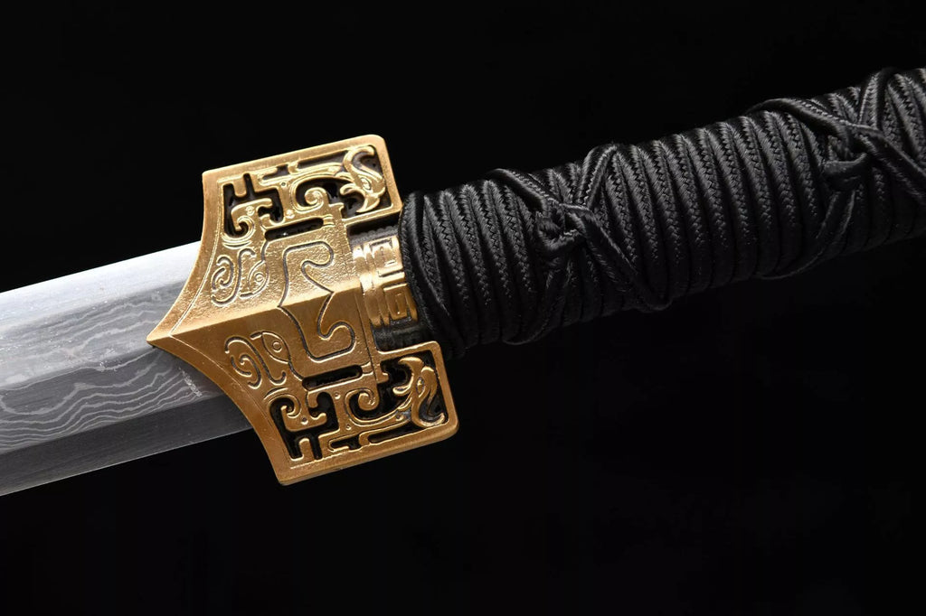 1060 New Handmade Long 28-inch Pure Copper Mounted Hundred Refined Steel Ancient Han Sword - Chi-Dragon Han Sword (Golden Model)