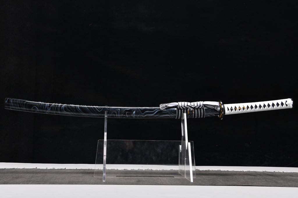 26-inch High Performance Steel Blackened and Carved Samurai Sword - Butterfly Flower Sword Fighting