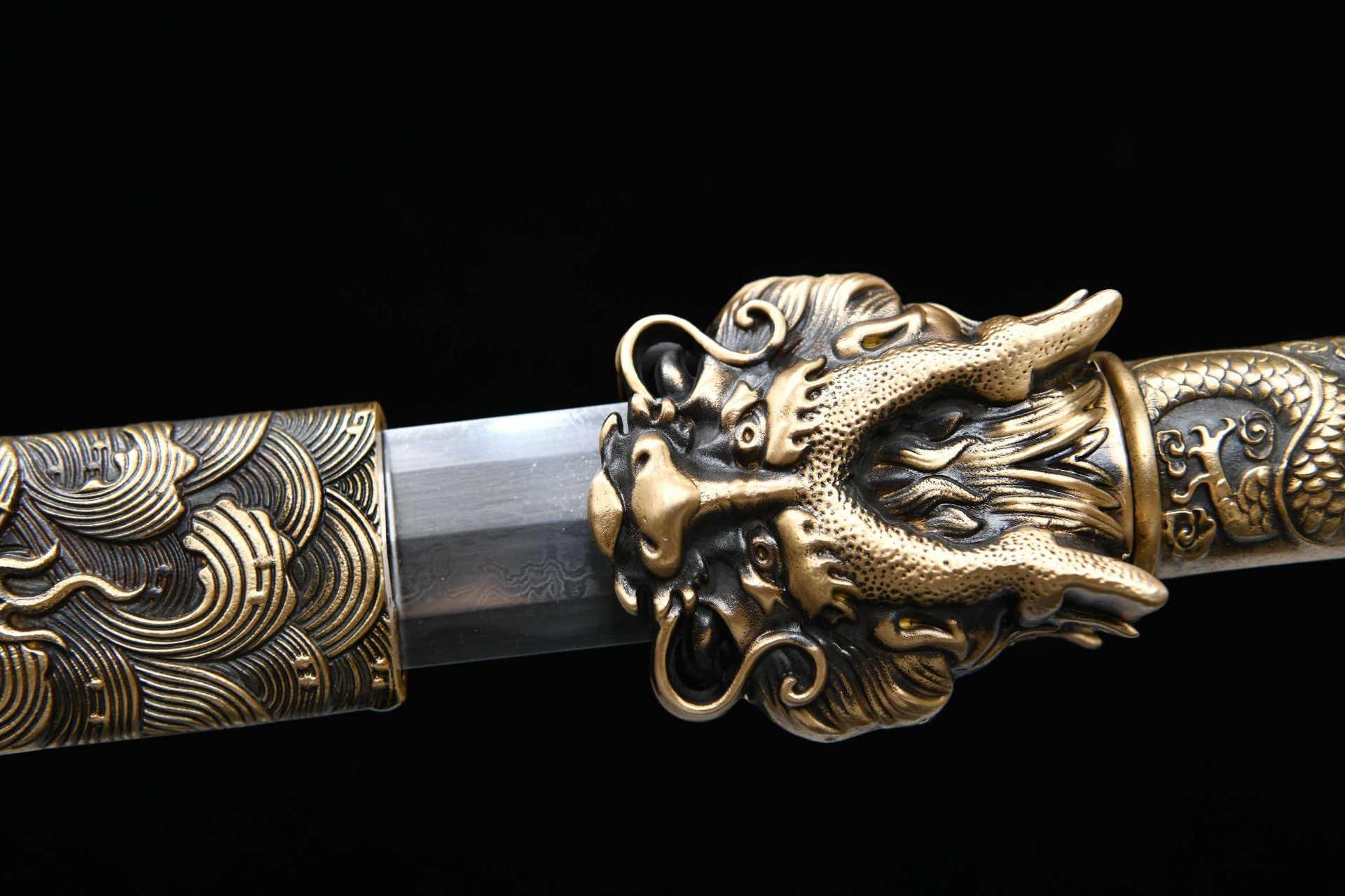 2360 New Handmade Long 28-inch Patterned Steel Burnished Edge Tang Sword - Dragon King Heavy Sword