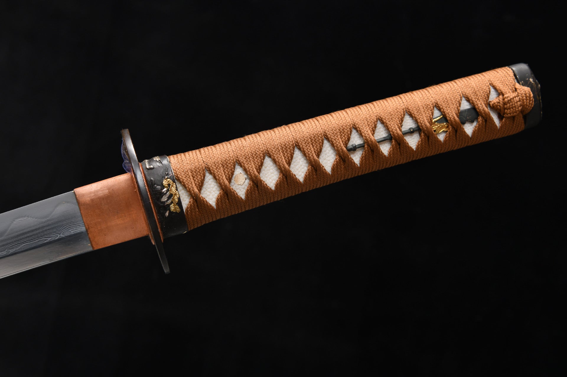 New handcrafted long pure copper gilded 20-inch three-color polished samurai sword with a tempered steel blade - Ten Thousand Arrows Ribbed Chisel