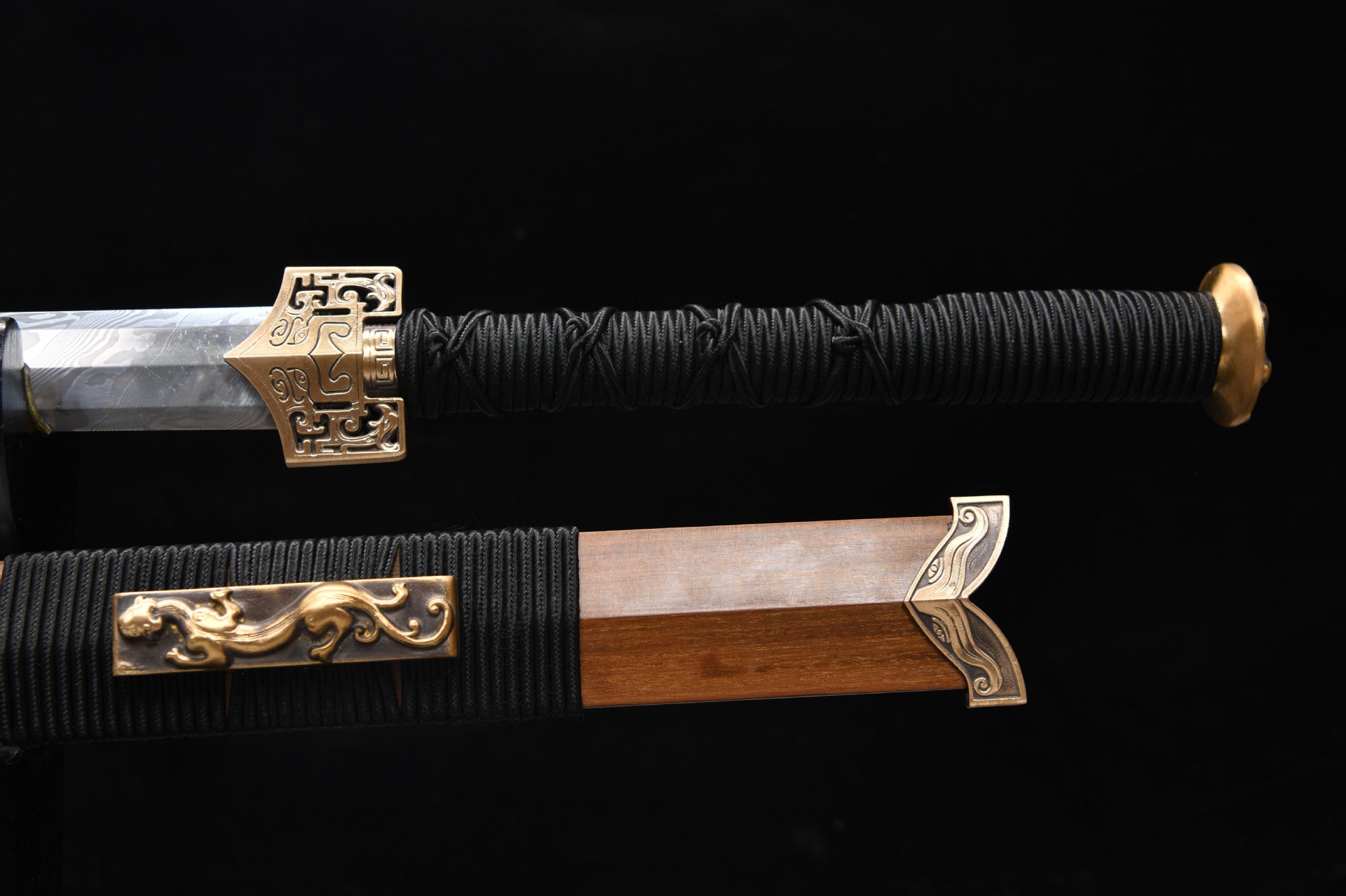 1160 New Handmade Long 28-inch Damascus Steel Eight-Faced Han Sword - Classic Chi-Dragon Han Sword