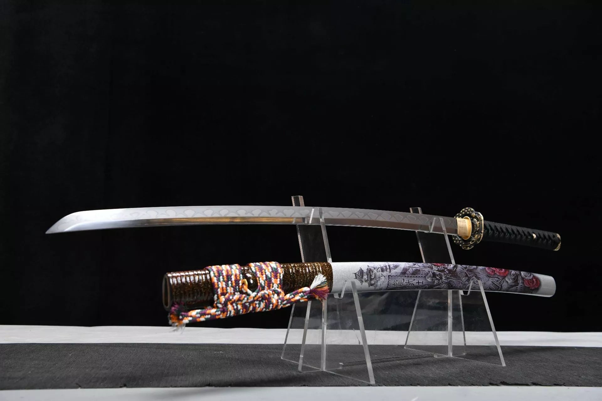 1160 New Handmade Long 26 T10 Burnished Blade Lingyun Pattern Ground Gray Samurai Sword - Chi-Dragon Fighting Sword