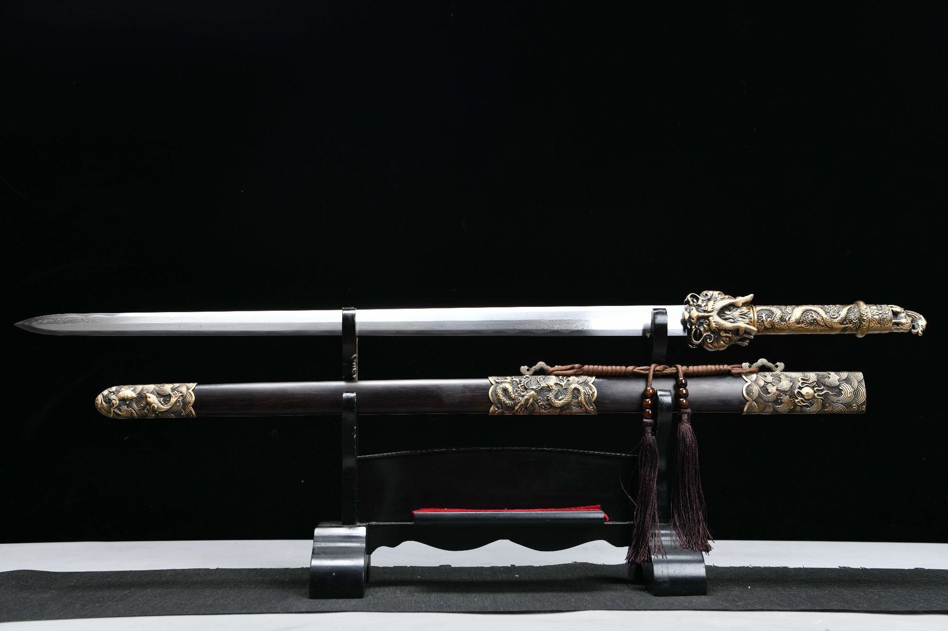 2360 New Handmade Long 28-inch Patterned Steel Burnished Edge Tang Sword - Dragon King Heavy Sword