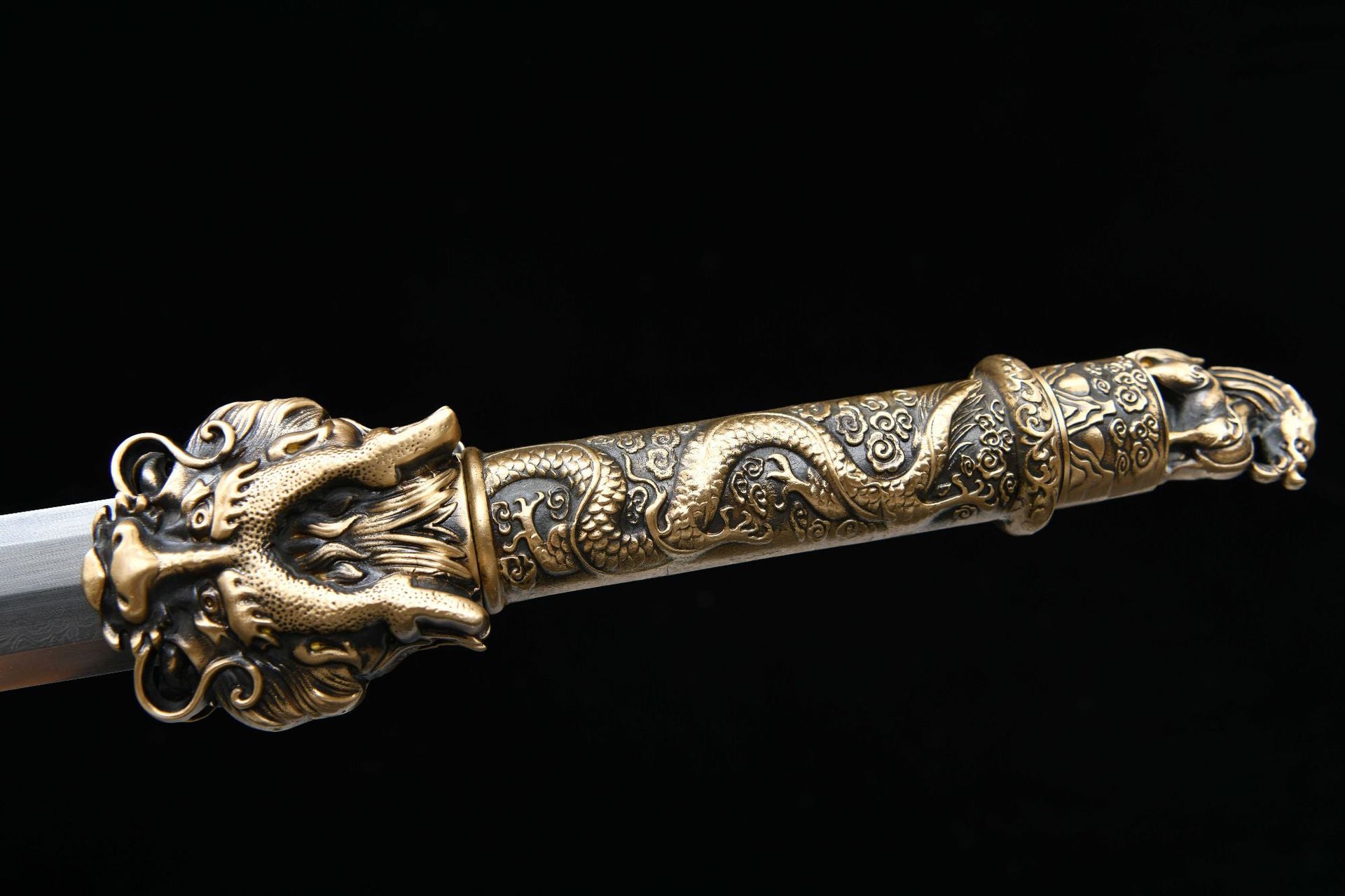 2360 New Handmade Long 28-inch Patterned Steel Burnished Edge Tang Sword - Dragon King Heavy Sword