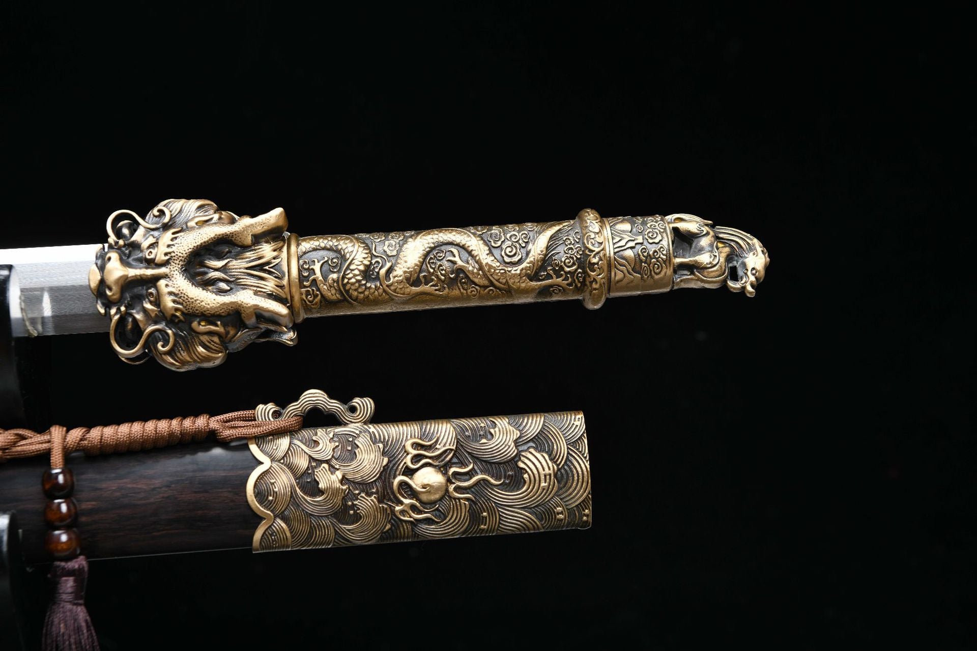 2360 New Handmade Long 28-inch Patterned Steel Burnished Edge Tang Sword - Dragon King Heavy Sword