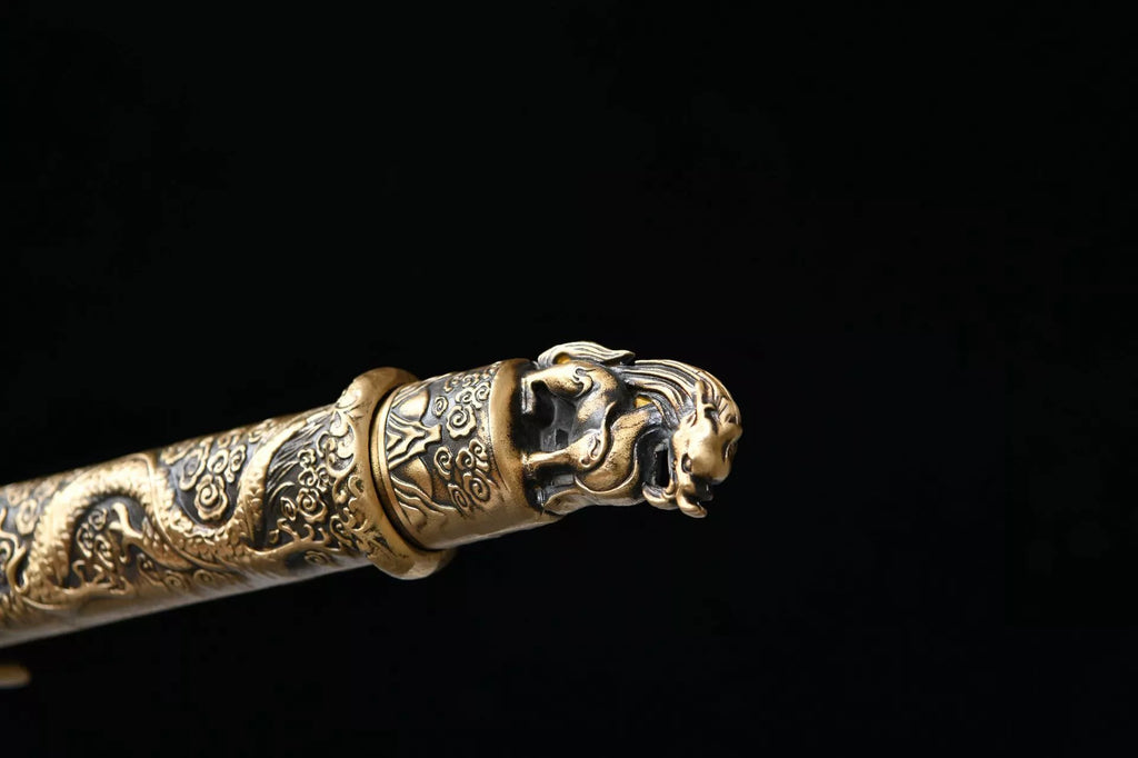 2360 New Handmade Long 28-inch Patterned Steel Burnished Edge Tang Sword - Dragon King Heavy Sword