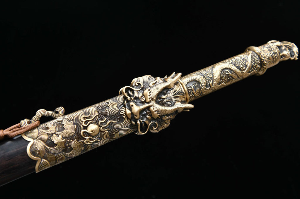 2360 New Handmade Long 28-inch Patterned Steel Burnished Edge Tang Sword - Dragon King Heavy Sword