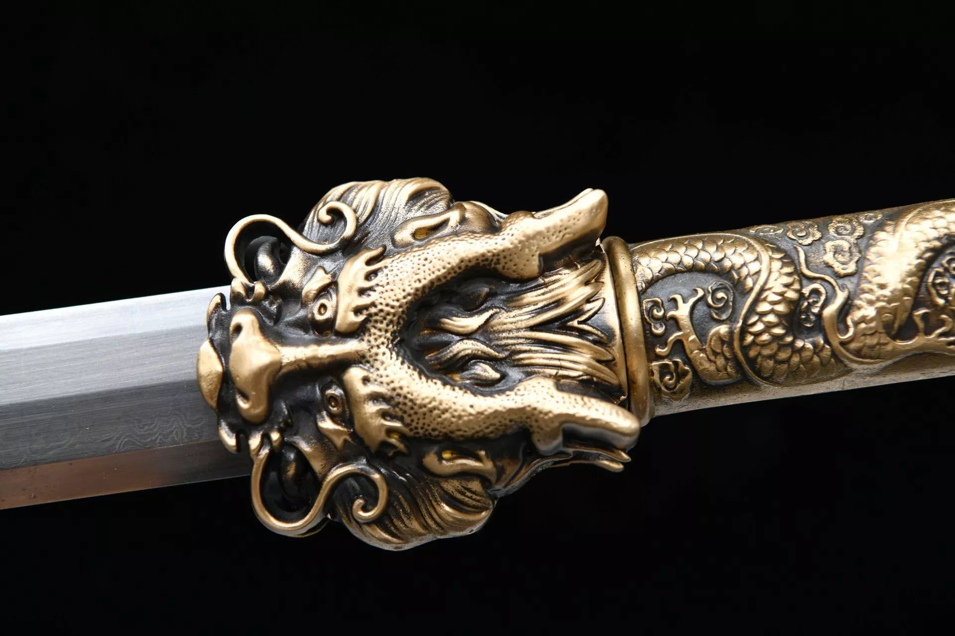 2360 New Handmade Long 28-inch Patterned Steel Burnished Edge Tang Sword - Dragon King Heavy Sword
