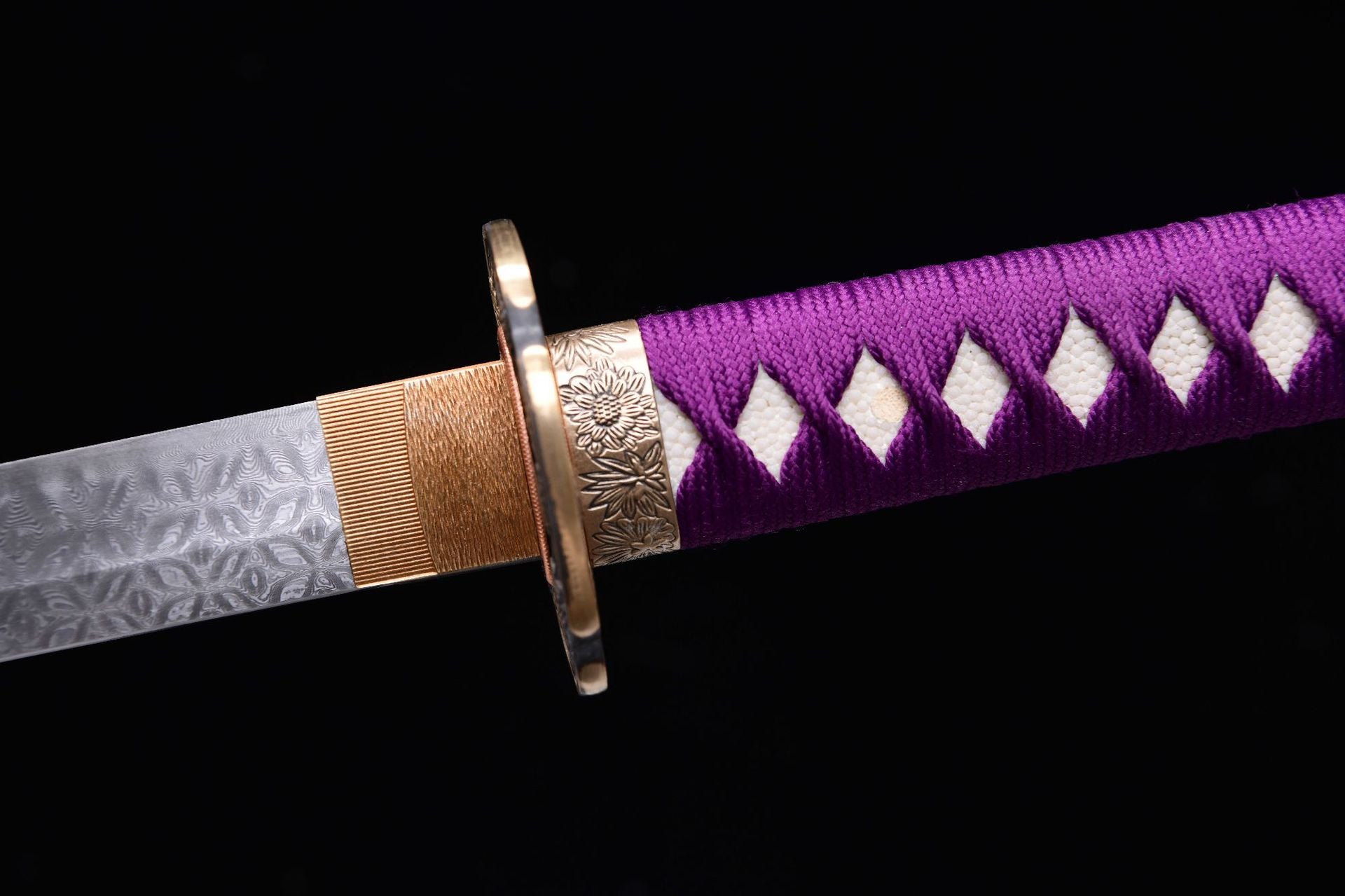 1060 Long 26 Damascus Patterned Steel (Clover Pattern) Samurai Sword - Fenghua Fighting Sword