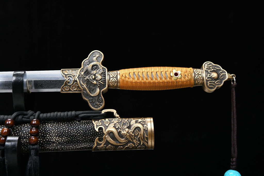 1500 New Handmade Long 26-inch Patterned Steel Chinese Ground Qing Sword - Imperial Dragon Sword