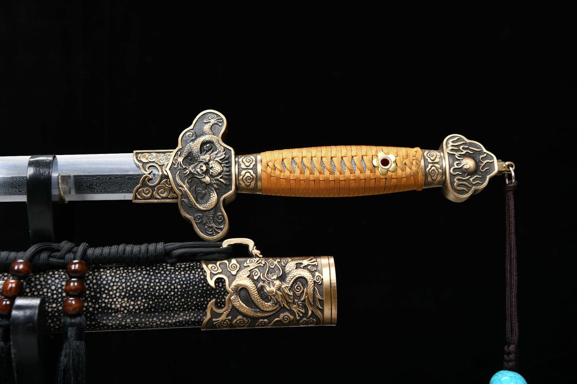 1500 New Handmade Long 26-inch Patterned Steel Chinese Ground Qing Sword - Imperial Dragon Sword