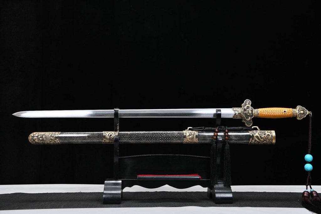 1500 New Handmade Long 26-inch Patterned Steel Chinese Ground Qing Sword - Imperial Dragon Sword