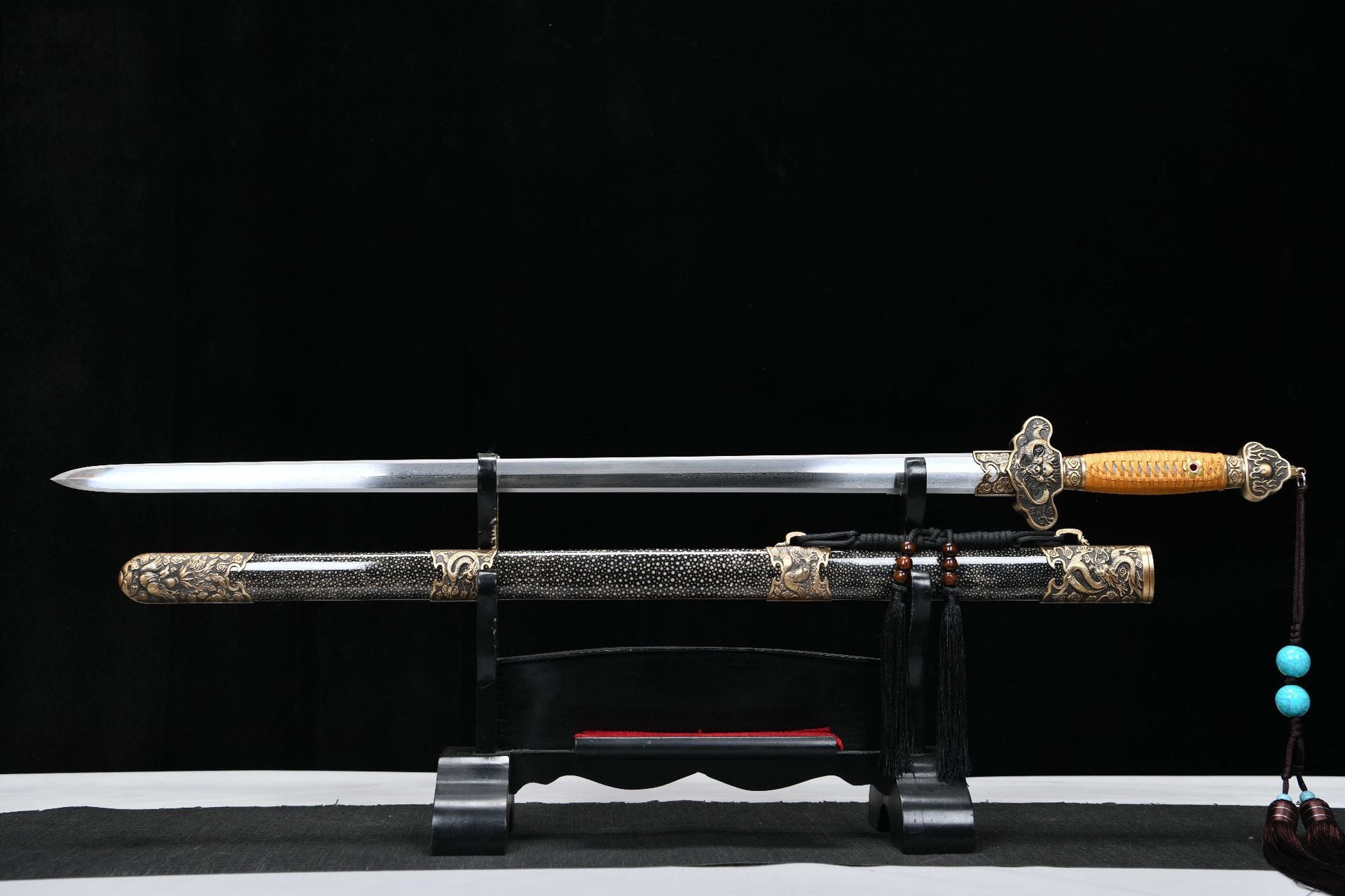 1500 New Handmade Long 26-inch Patterned Steel Chinese Ground Qing Sword - Imperial Dragon Sword