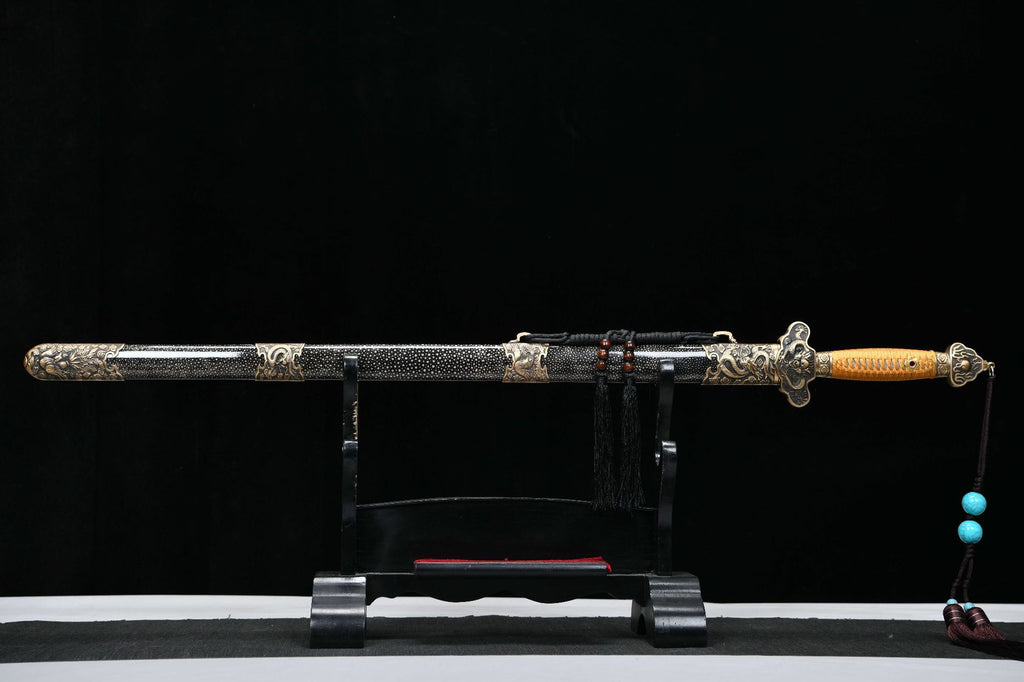 1500 New Handmade Long 26-inch Patterned Steel Chinese Ground Qing Sword - Imperial Dragon Sword
