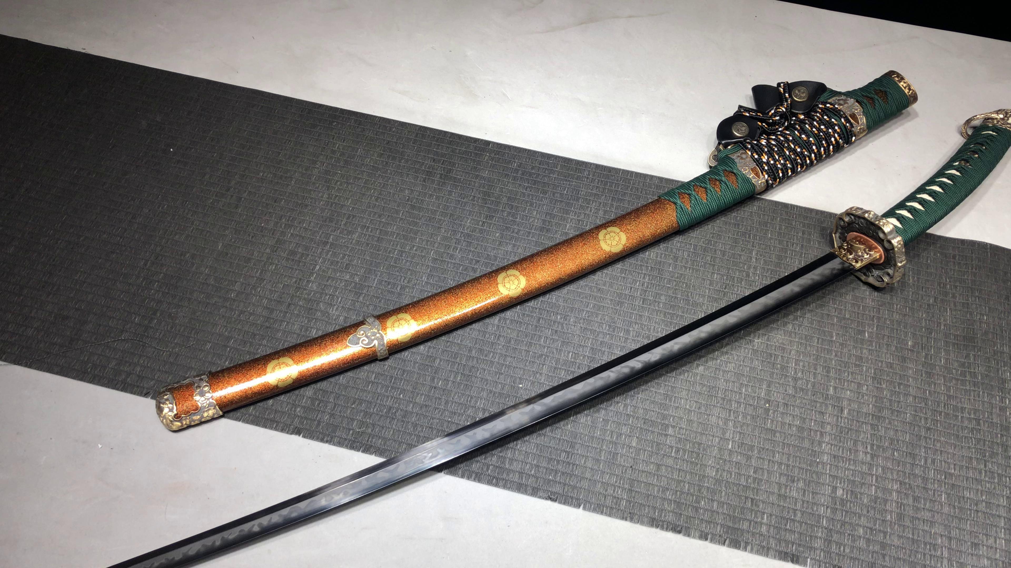 1600 New Handmade Long 26-inch T10 Burnt Edge Flame Pattern Fighting Keno Taijutsu - Oda Nobunaga Taijutsu (Hilt Reverse)