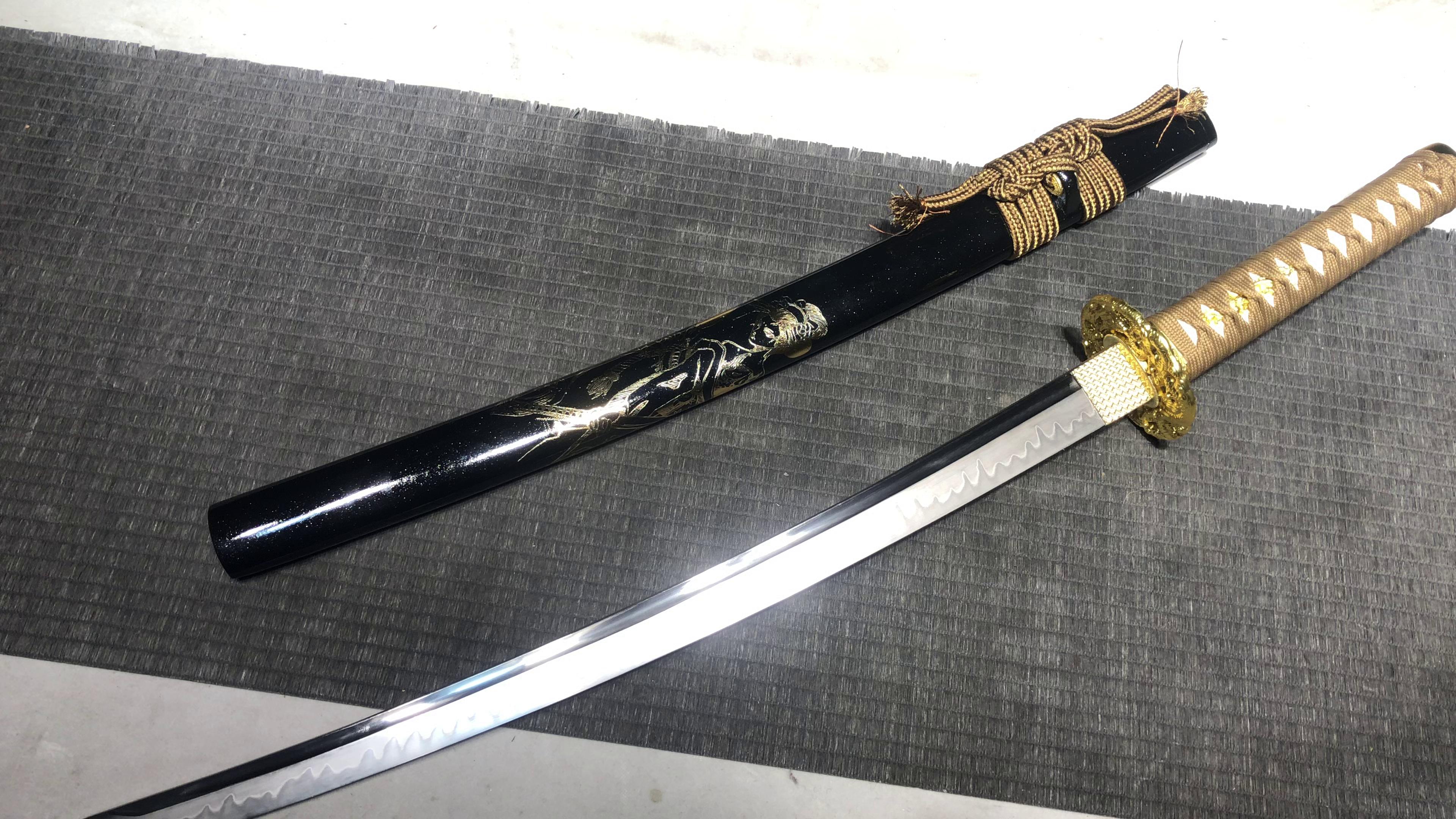 860 New Handmade Medium Pure Copper Gold Plated 20 inch T10 Burnished and Ground Gray Samurai Sword - Fine Yunlong Ribs Poor