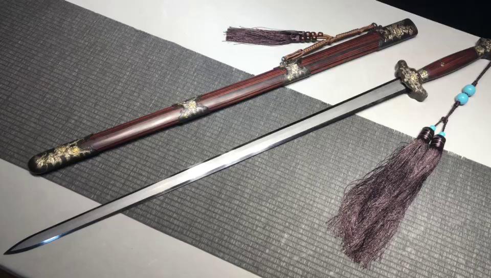 1980 Fine handmade Long 28-inch phoenix feather pattern peony sword - Peony Sword (three-color copper model)