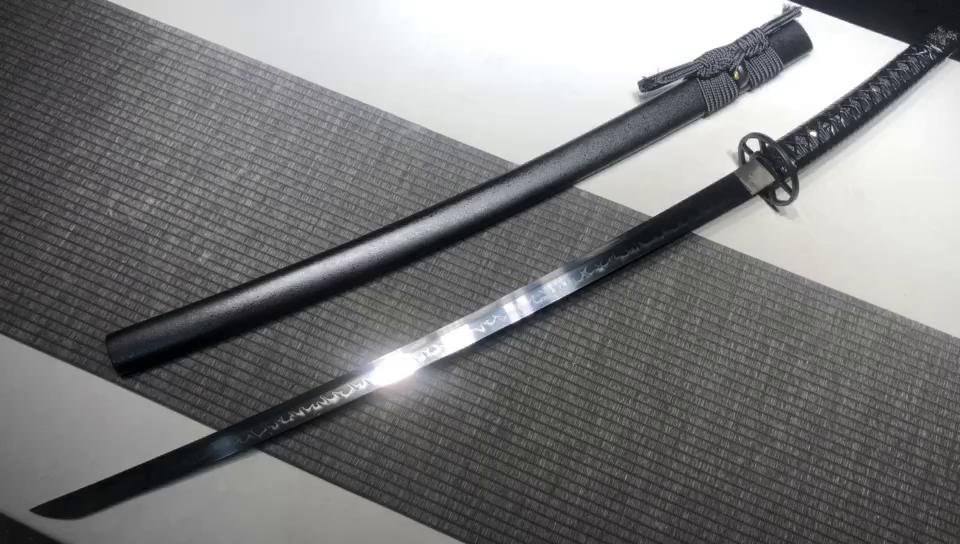 1100 Anime Movie and TV <À˿ͽ£ÐÄ>Peripheral: Long 26-inch T10 Steel Burnt Blade Fighting Sword Samurai Sword - Himura Sword Crooked Handle