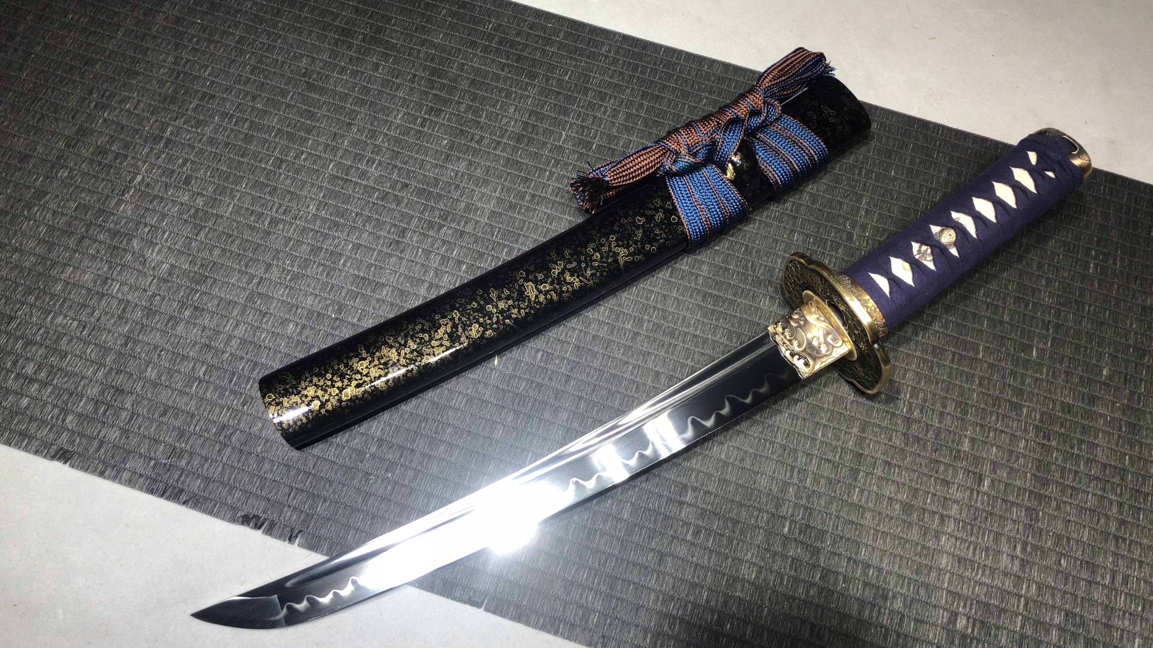 720 New Handmade Short 12-inch T10 Burnished Blade Samurai Sword - Hyakka Short Sword