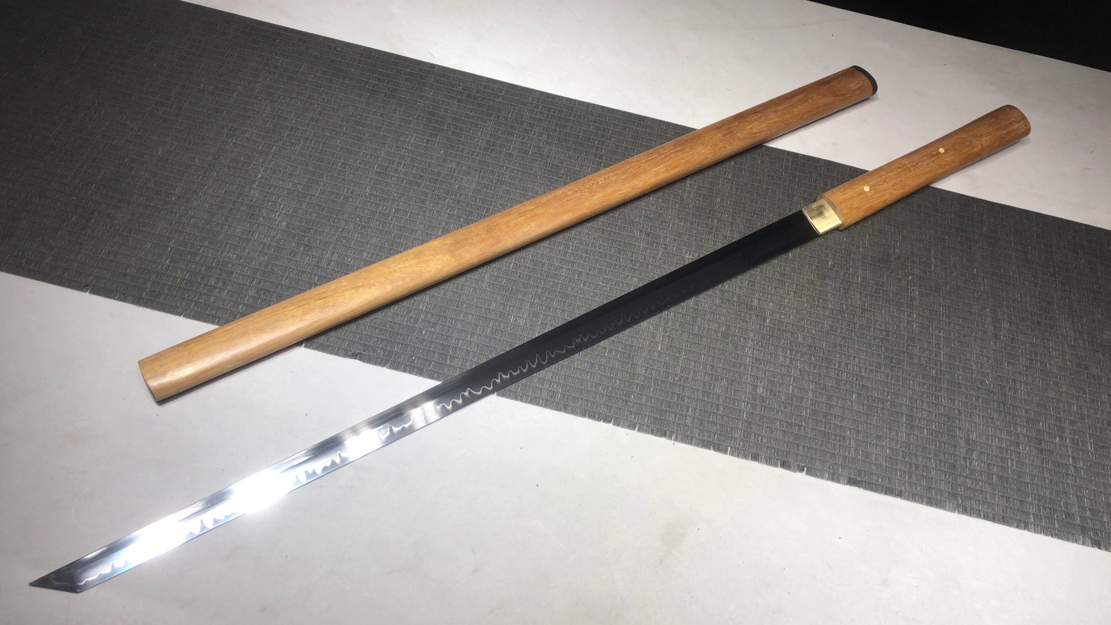 760 New Handmade Long 26-inch Vegetarian Tang Horizontal Knife - Tibetan Blade Tang Knife (T10 Burnt Edge Version)