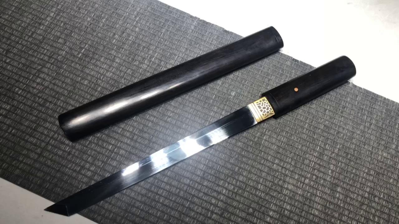 800 New Special Short 12" Ebony Sharpened Steel Mirror Sharpened Short Knife - Shadow (Sharpened Steel Edition)