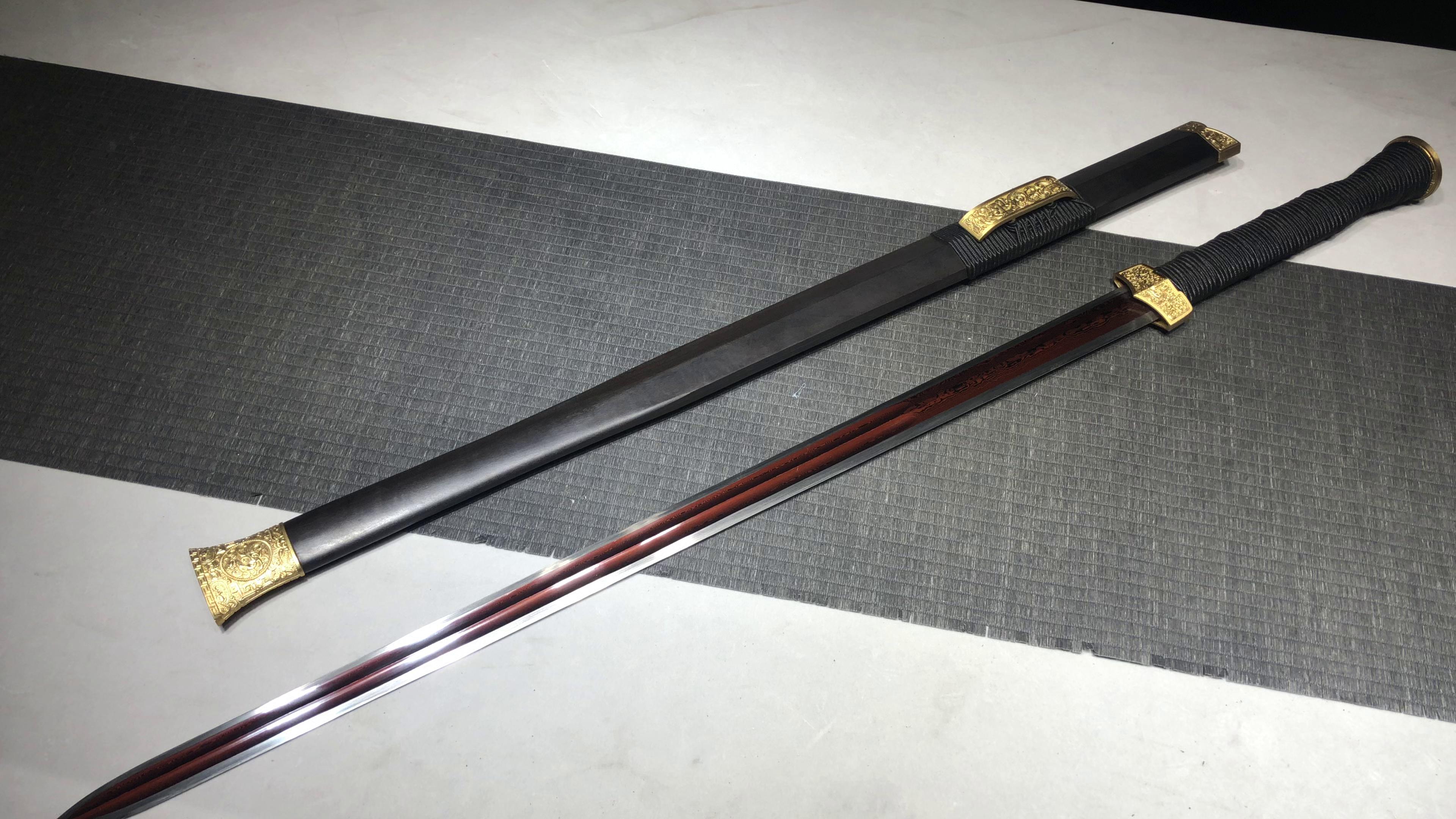 960 New Handmade Long 28-inch Flower Patterned Steel Flat Hilt Han Sword with Eight Sides of Red--The Divine Beast Han Sword