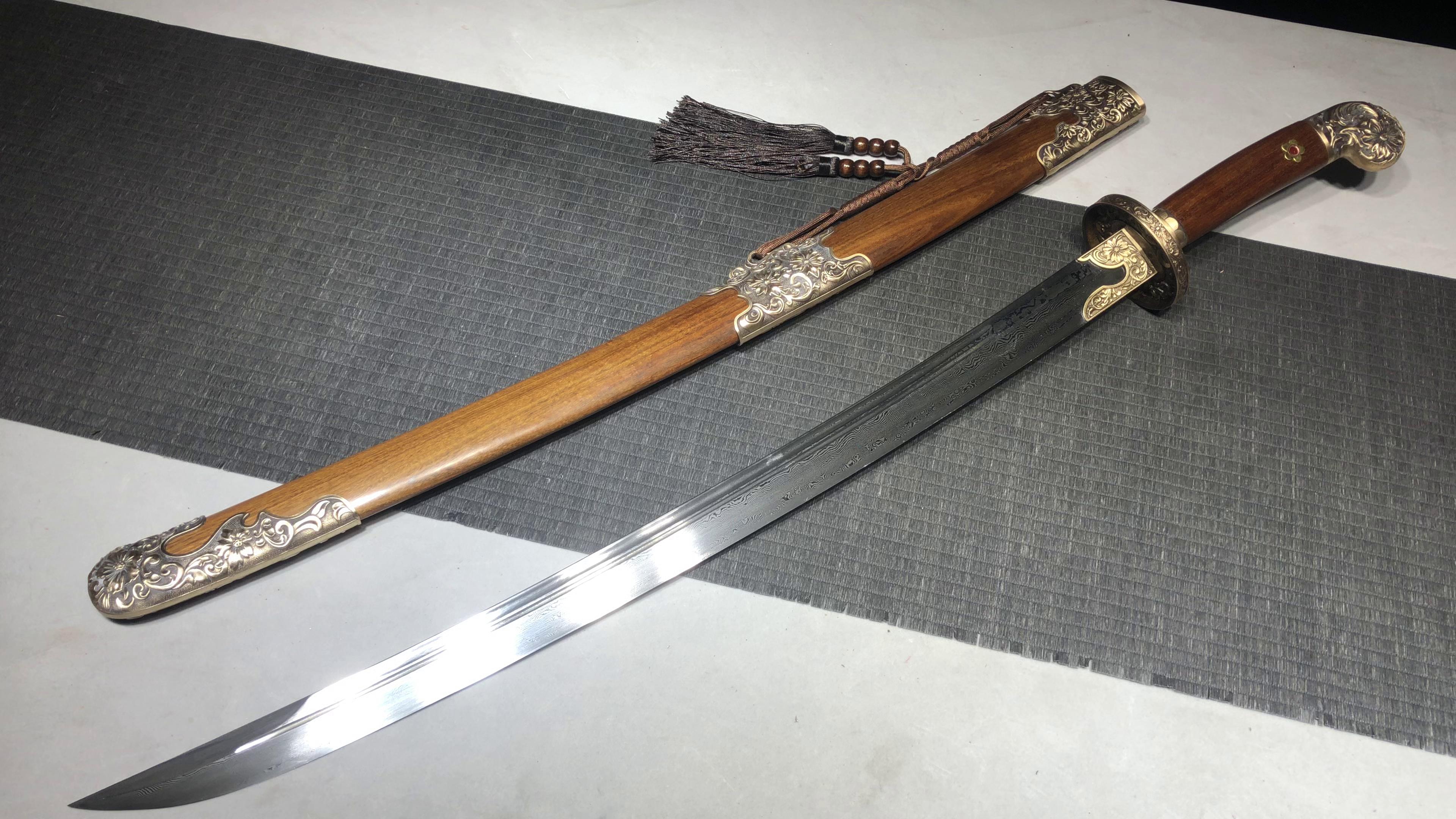 1200 New Handmade Long 26-inch Patterned Steel Clear Knife - Shen Lian Embroidery Spring Knife (Patterned Steel Version)