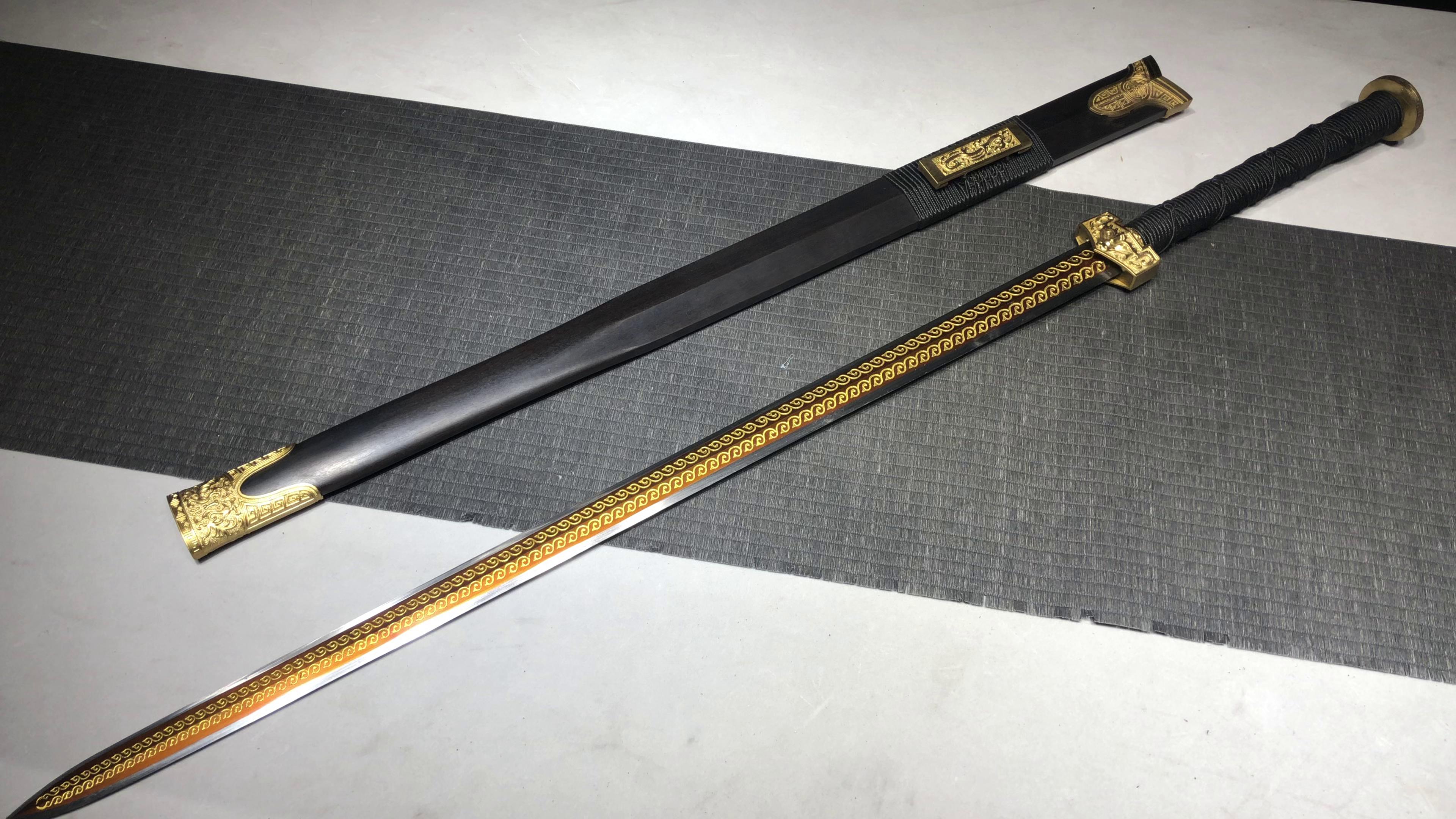 860 New Handmade Long 28-inch Pure Copper Mounted Manganese Steel Flaming Han Sword--Fulong Han Sword