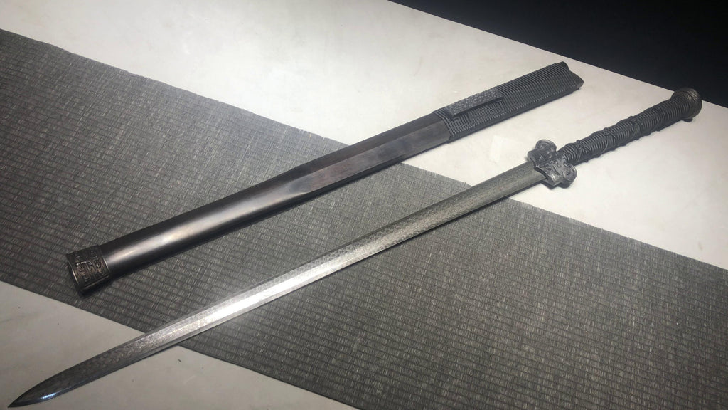 2180 New Handmade Long 28-inch Iron Mounted Han Sword with Dragon Scale Pattern - Sheep's Head Iron Sword