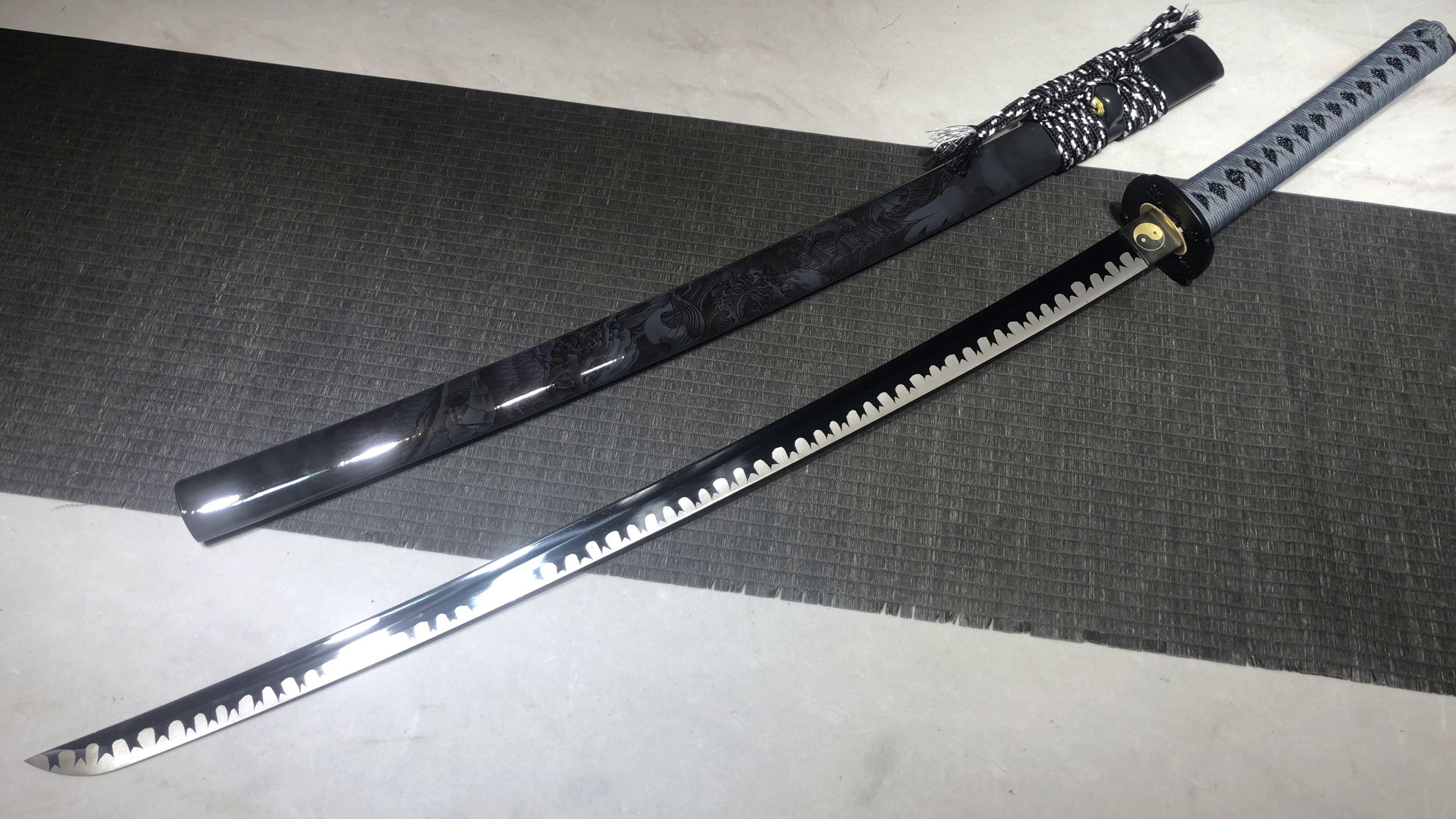 560 New Handmade Long 26-inch High Manganese Steel Hair Black White Mouth Samurai Sword - Sanskrit Fighting Sword (Manganese Steel Version)