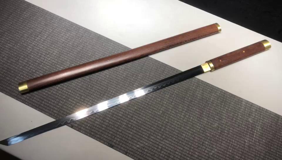 780 Long 26-inch T10 steel burnished blade plain wrapped copper straight knife tang ---- Wakizashi