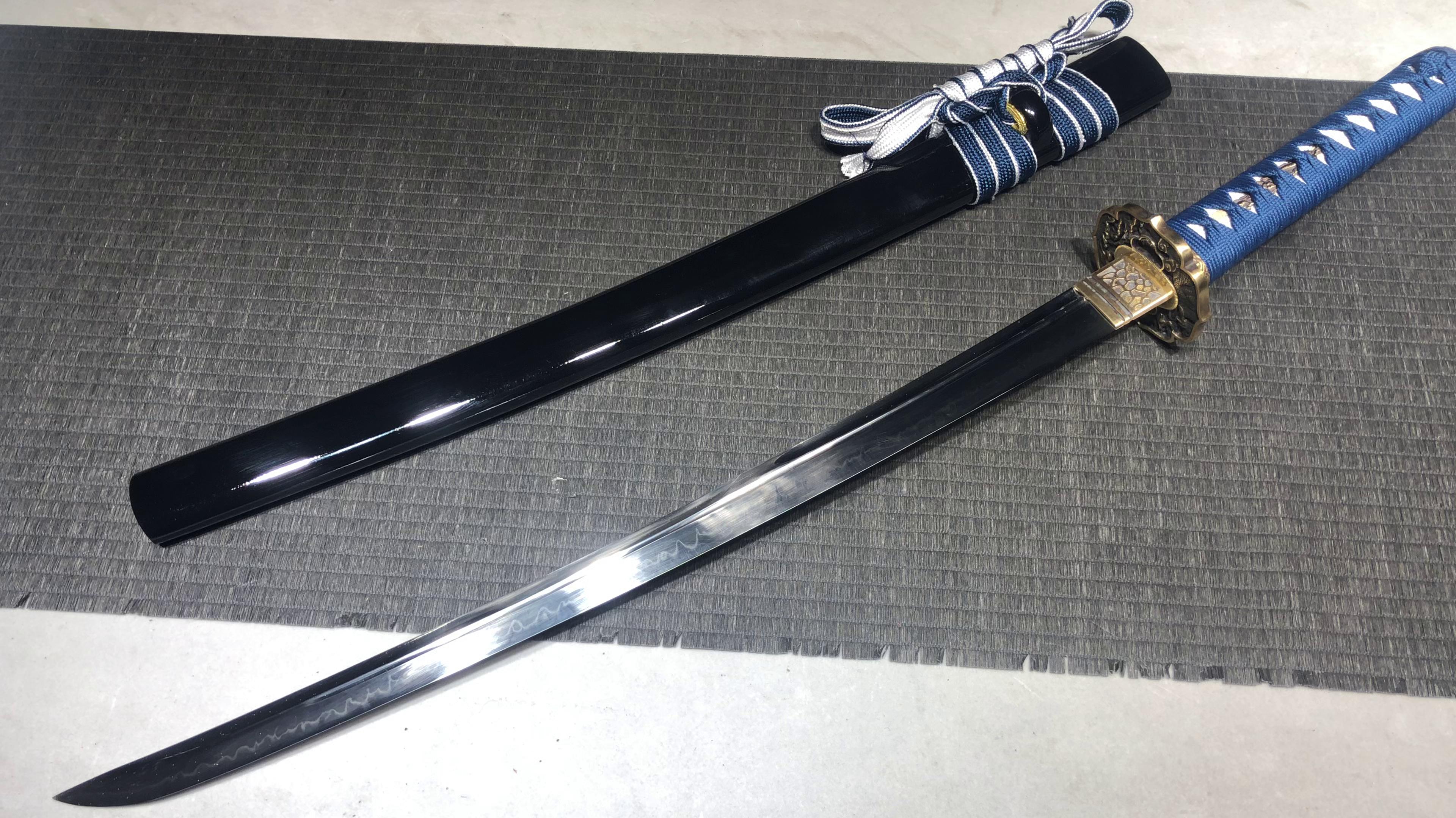 800 New Handmade Medium 20" T10 Burnished Blade Samurai Sword - Translucent Carved Sea Dragon Rib Differences