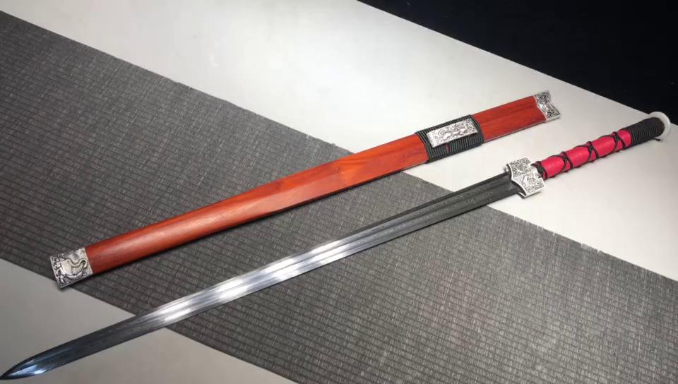 780 Special New Long 28 inch Patterned Steel Double Slotted Han Sword - Four Divine Beasts Han Sword