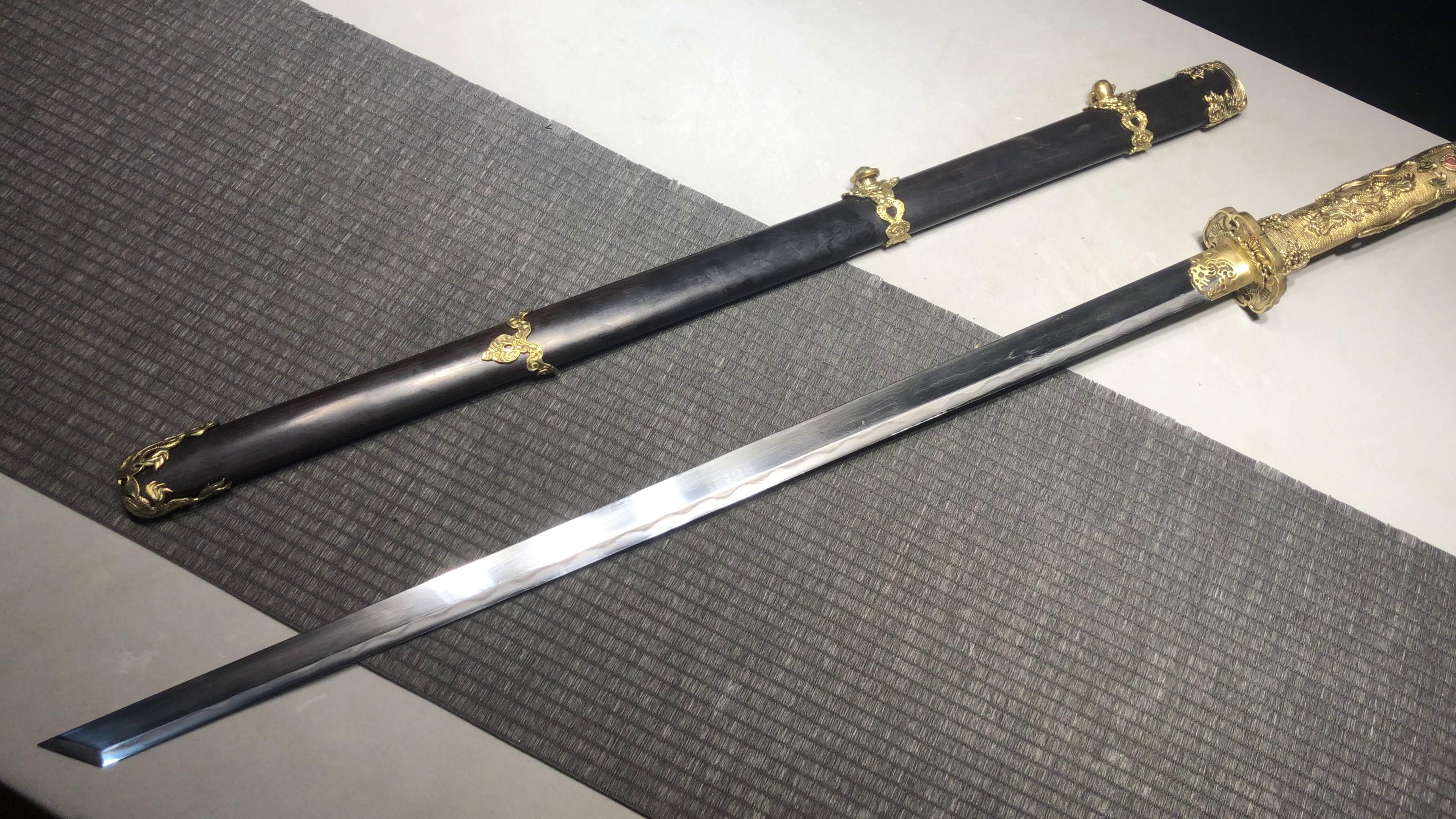 3500 New Handmade Long 26-inch Ebony Self-refining Steel Clamped Steel Tang Sword - Water Dragon Sword