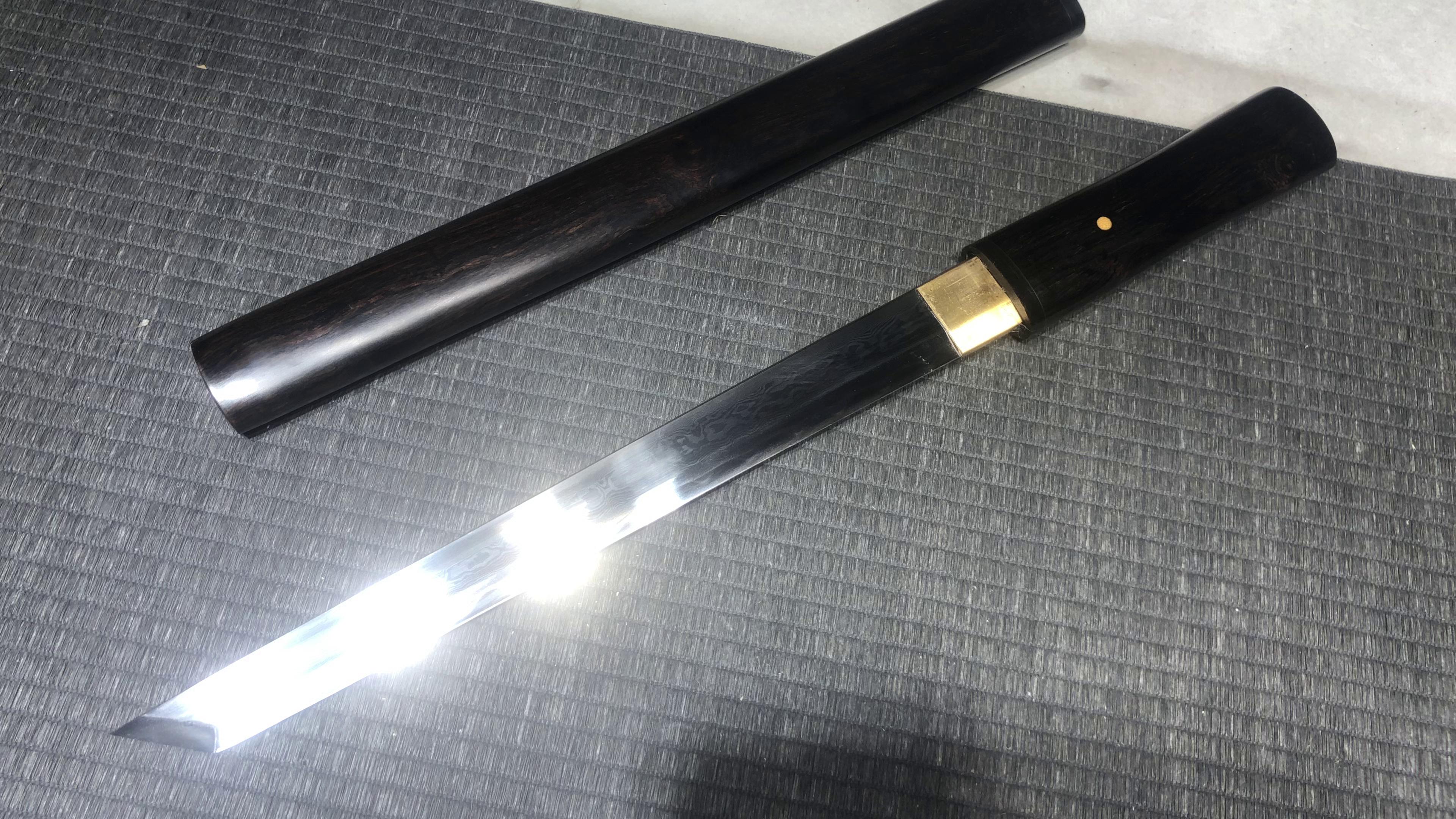 800 New Handmade Short 12-inch Patterned Steel Burnished Blade Vegetarian Small Tang Knife - Shadow Short Knife