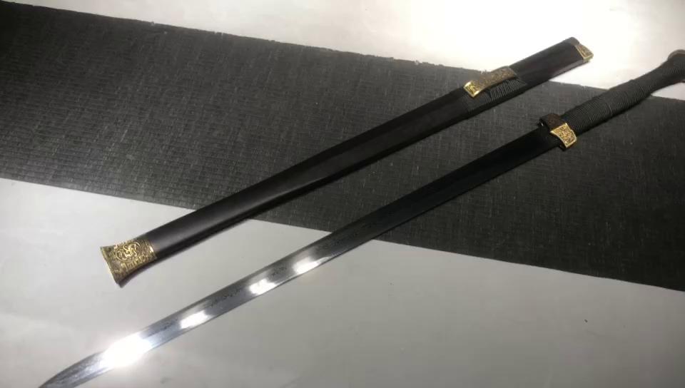 980 New Handmade Long 28-inch Pure Copper Patterned Steel Han Sword - Four Sacred Ancient Swords (Dragon Bone Flat Hilt)